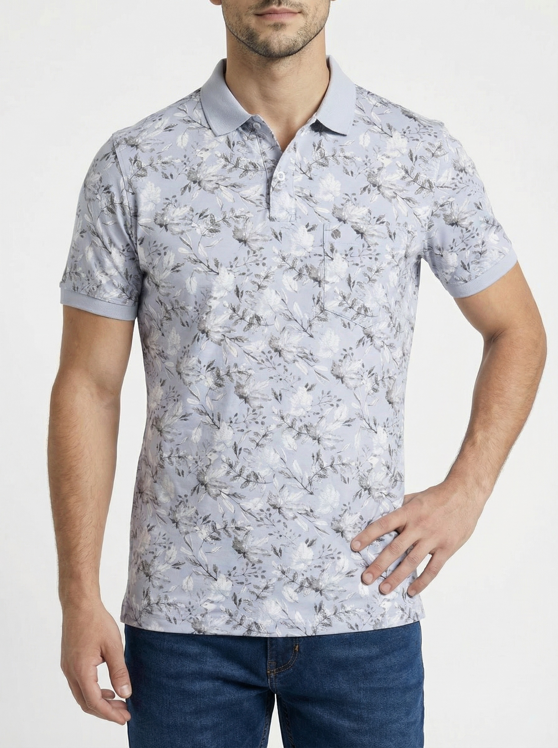 Light Grey Printed Polo