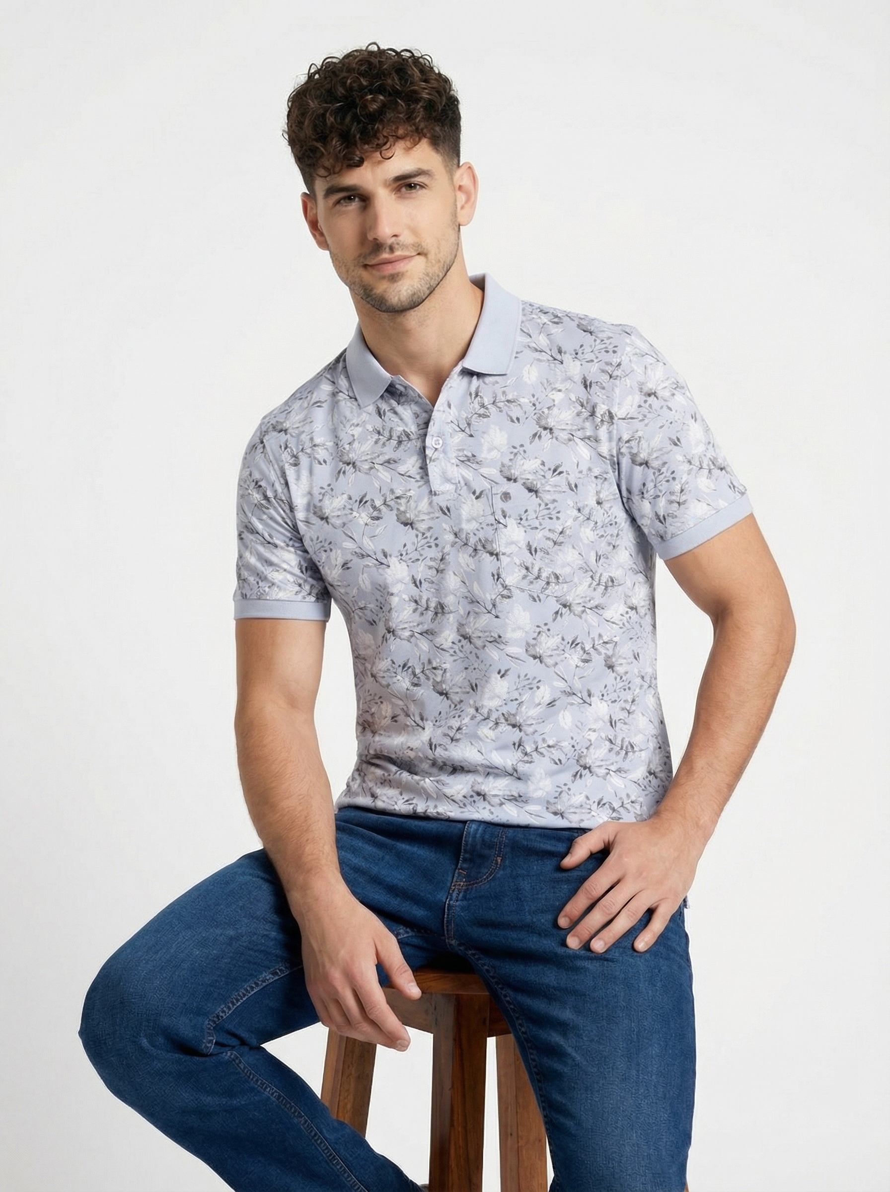 Light Grey Printed Polo
