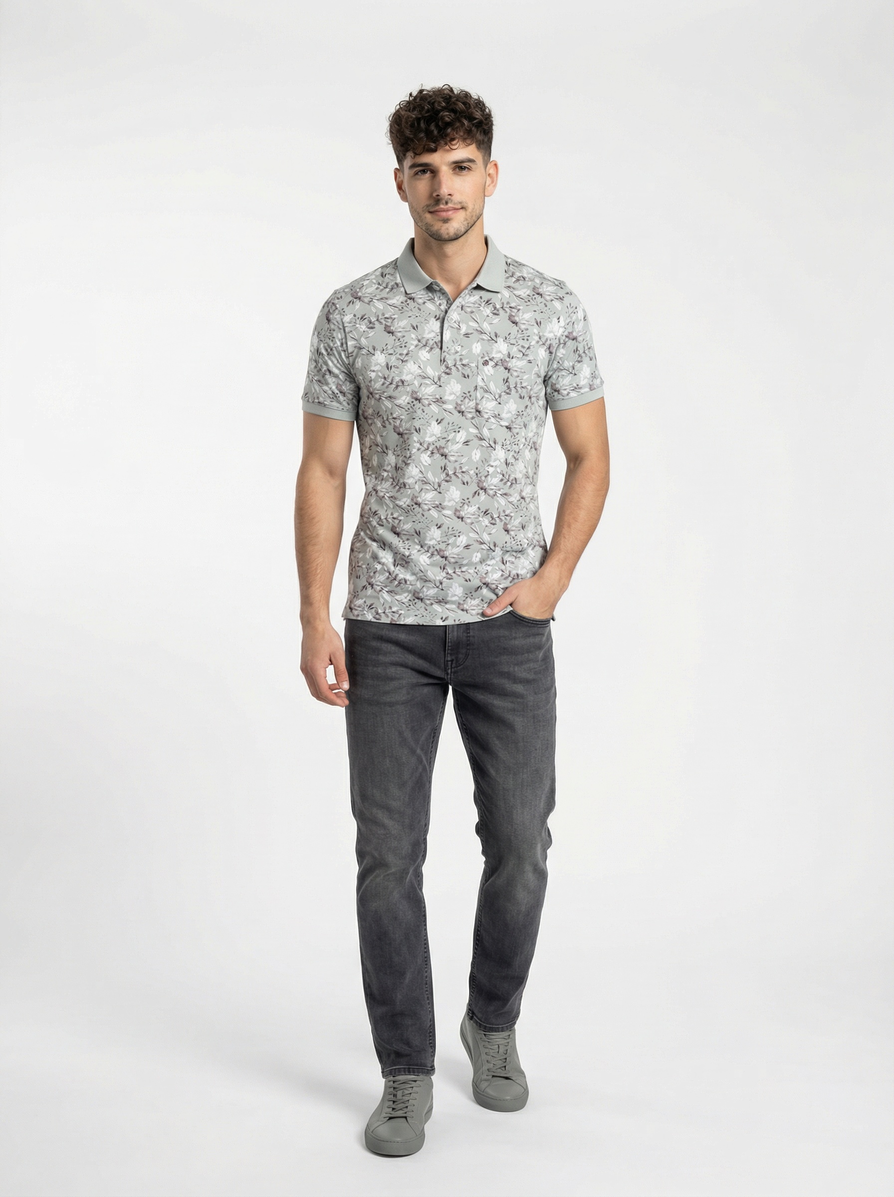 Grey Printed Polo