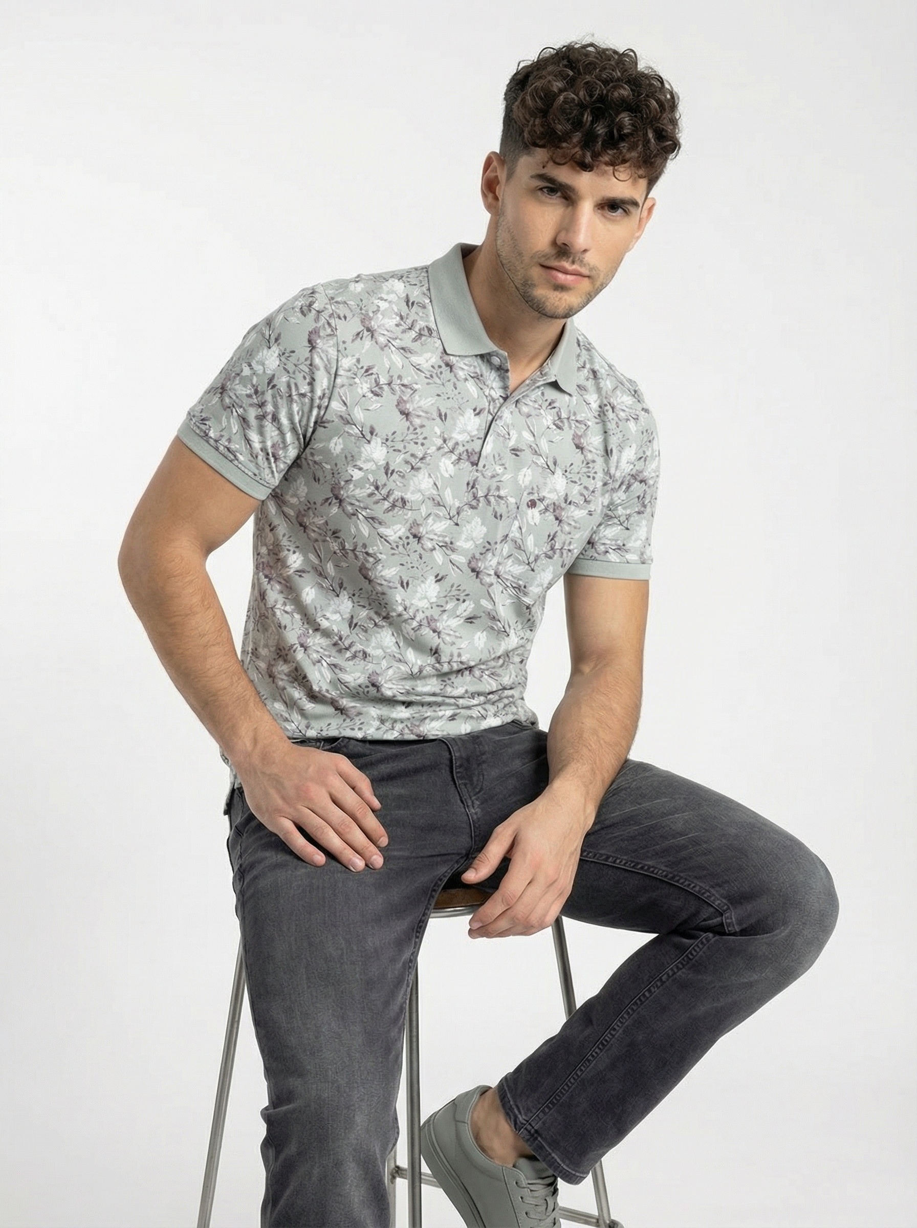 Grey Printed Polo
