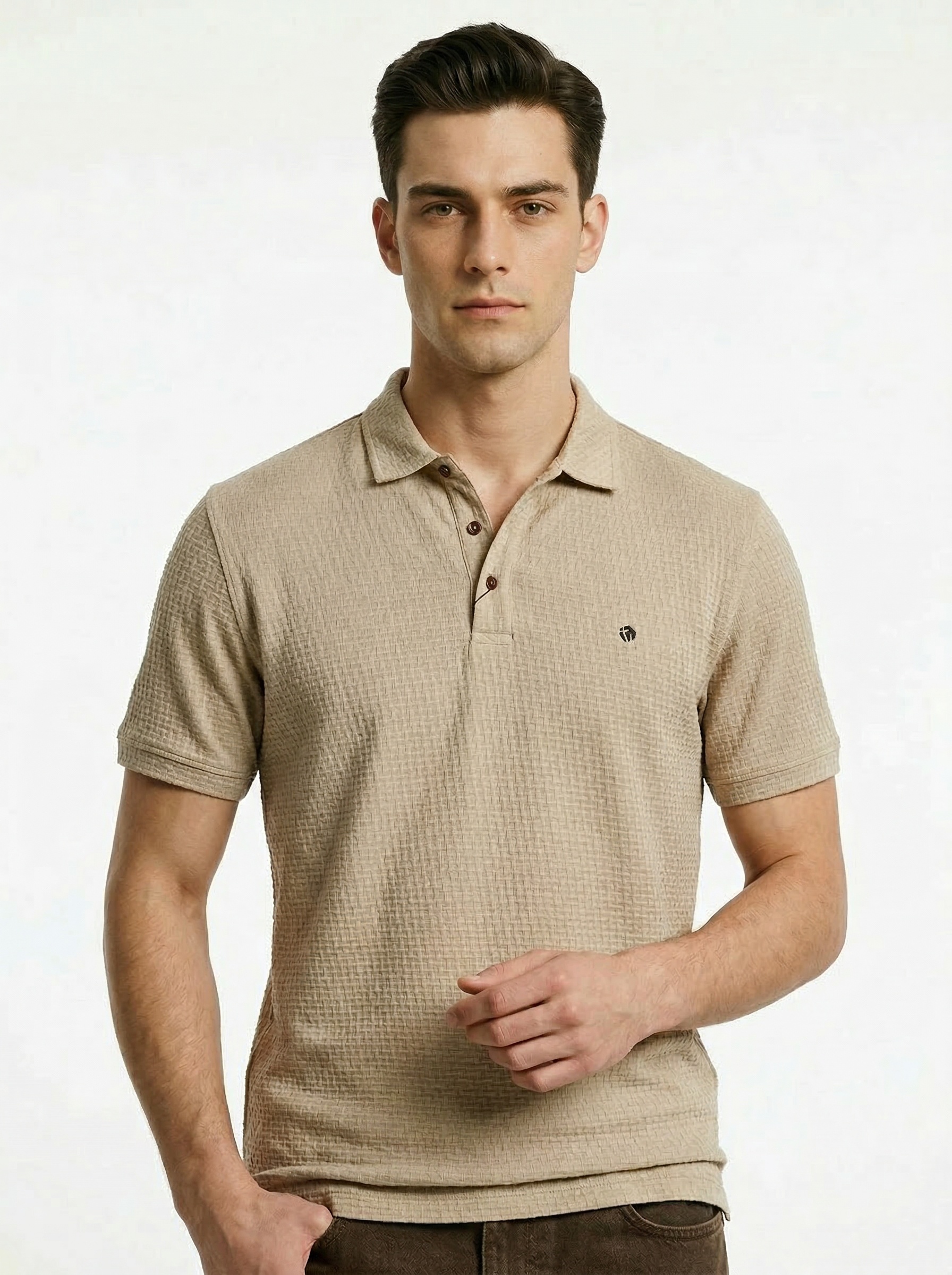 Beige Jacquard Structured Polo