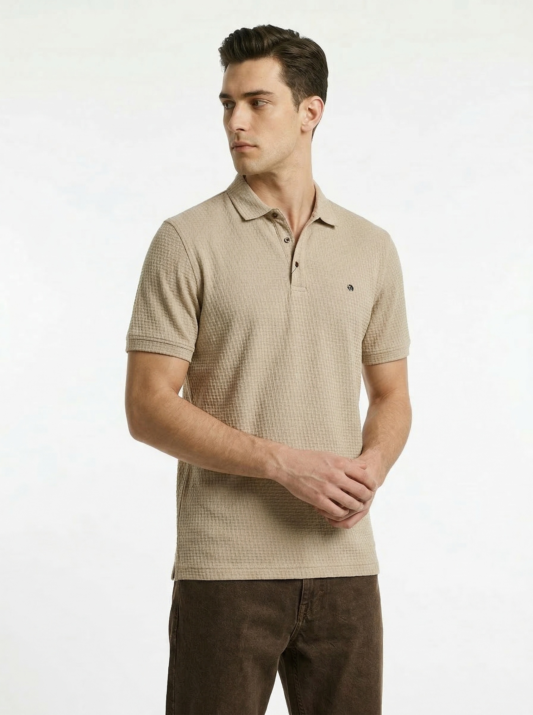 Beige Jacquard Structured Polo
