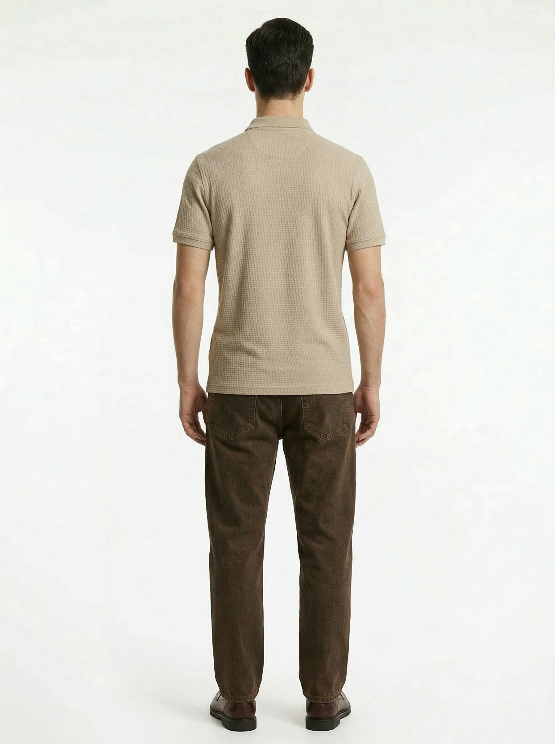 Beige Jacquard Structured Polo