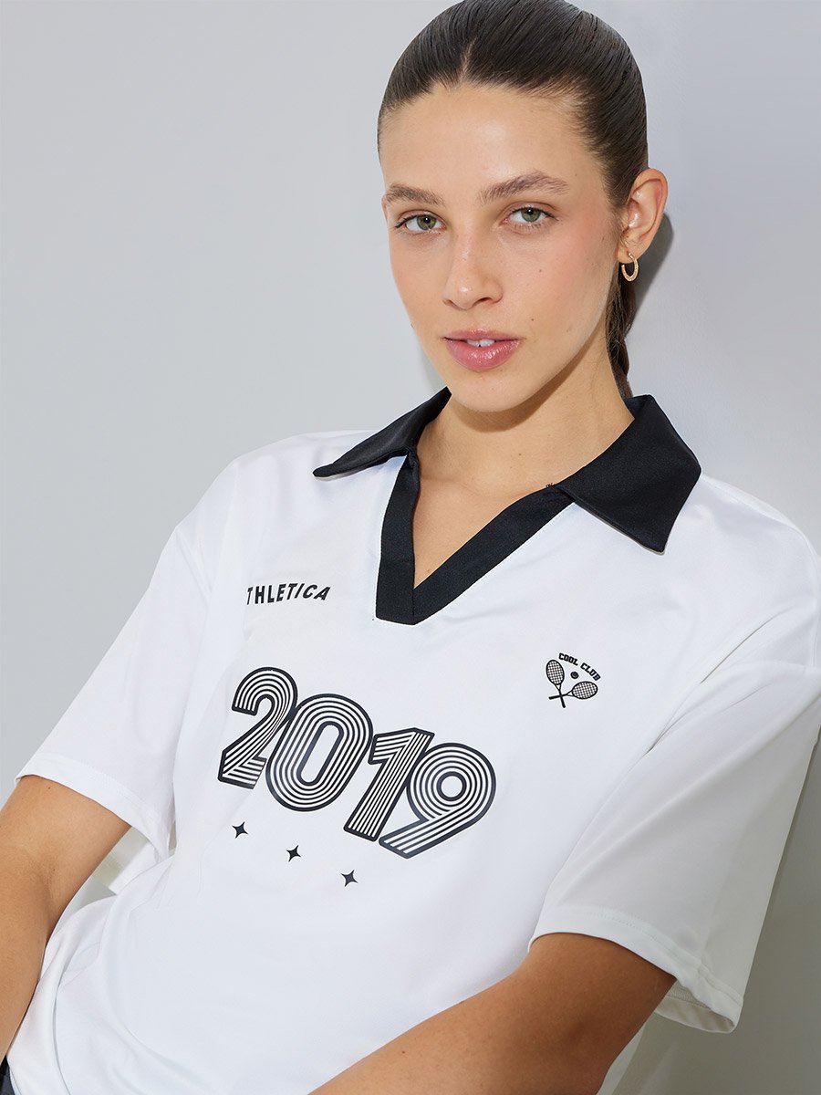 White Open Collar Oversized Polo T-Shirt