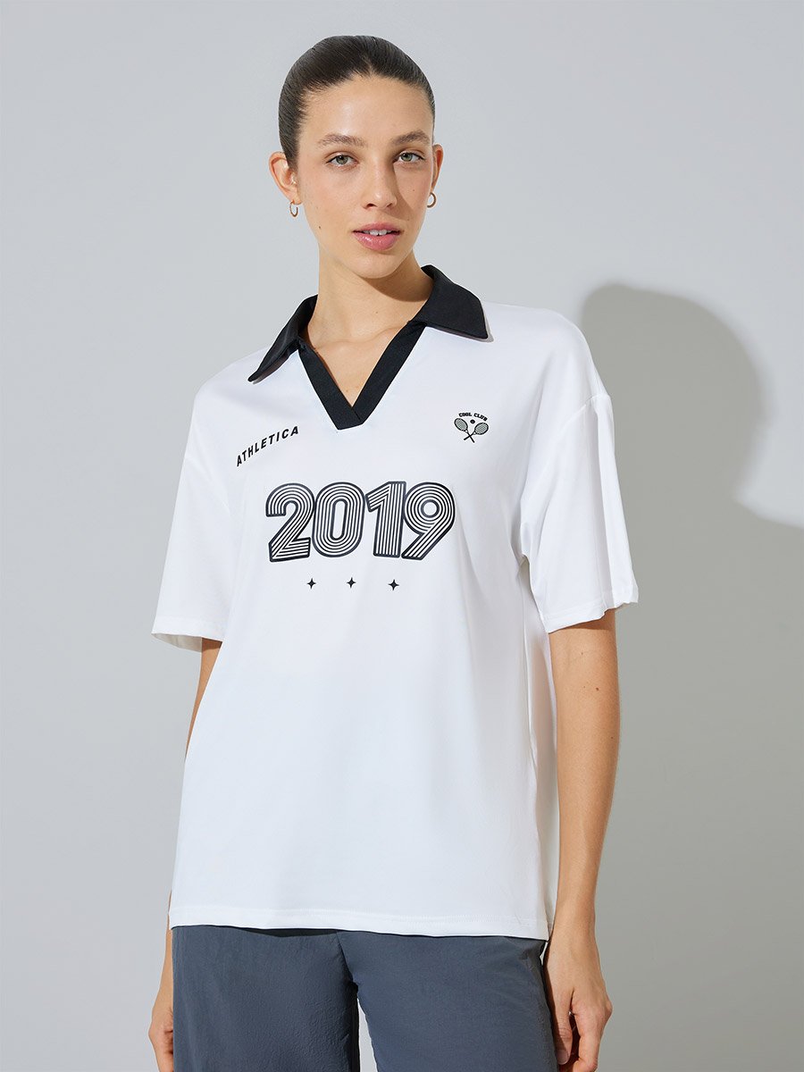 White Open Collar Oversized Polo T-Shirt