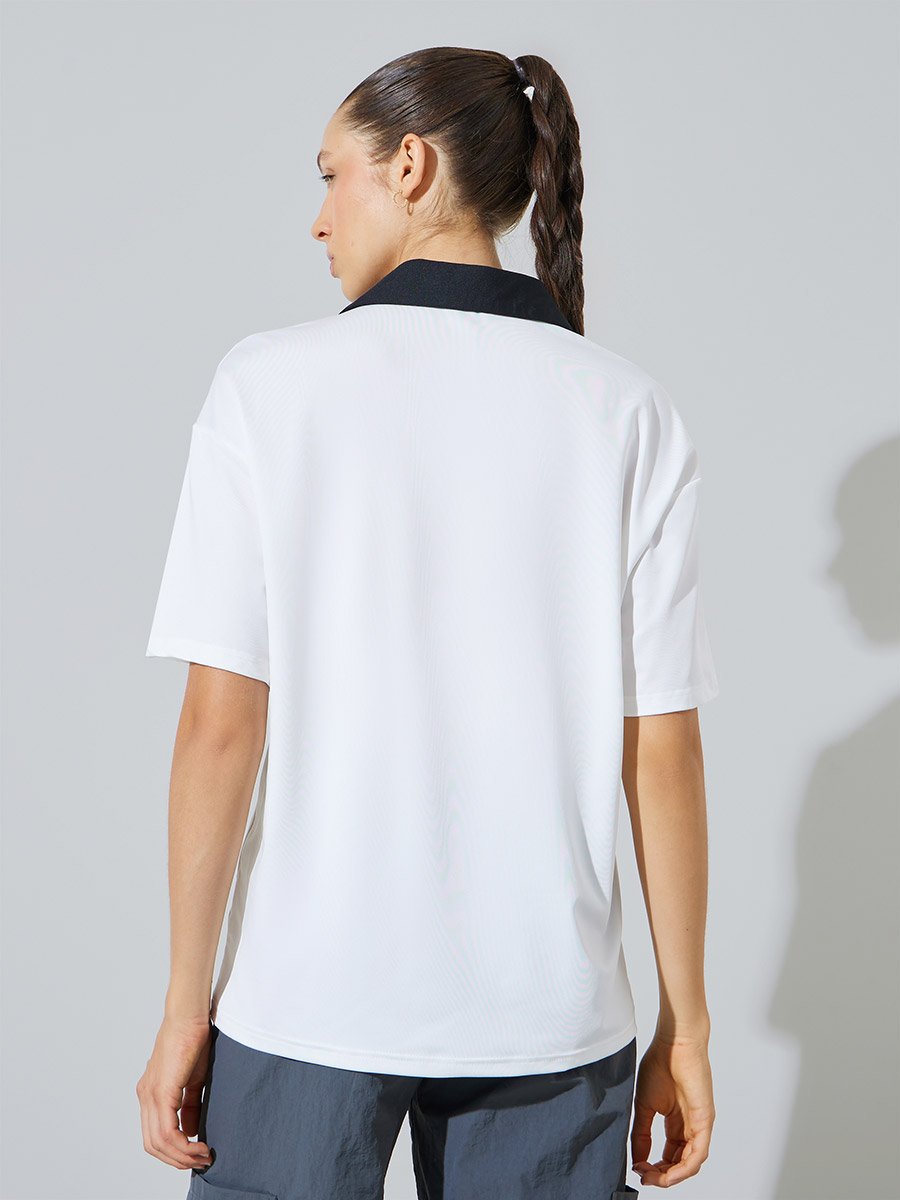 White Open Collar Oversized Polo T-Shirt