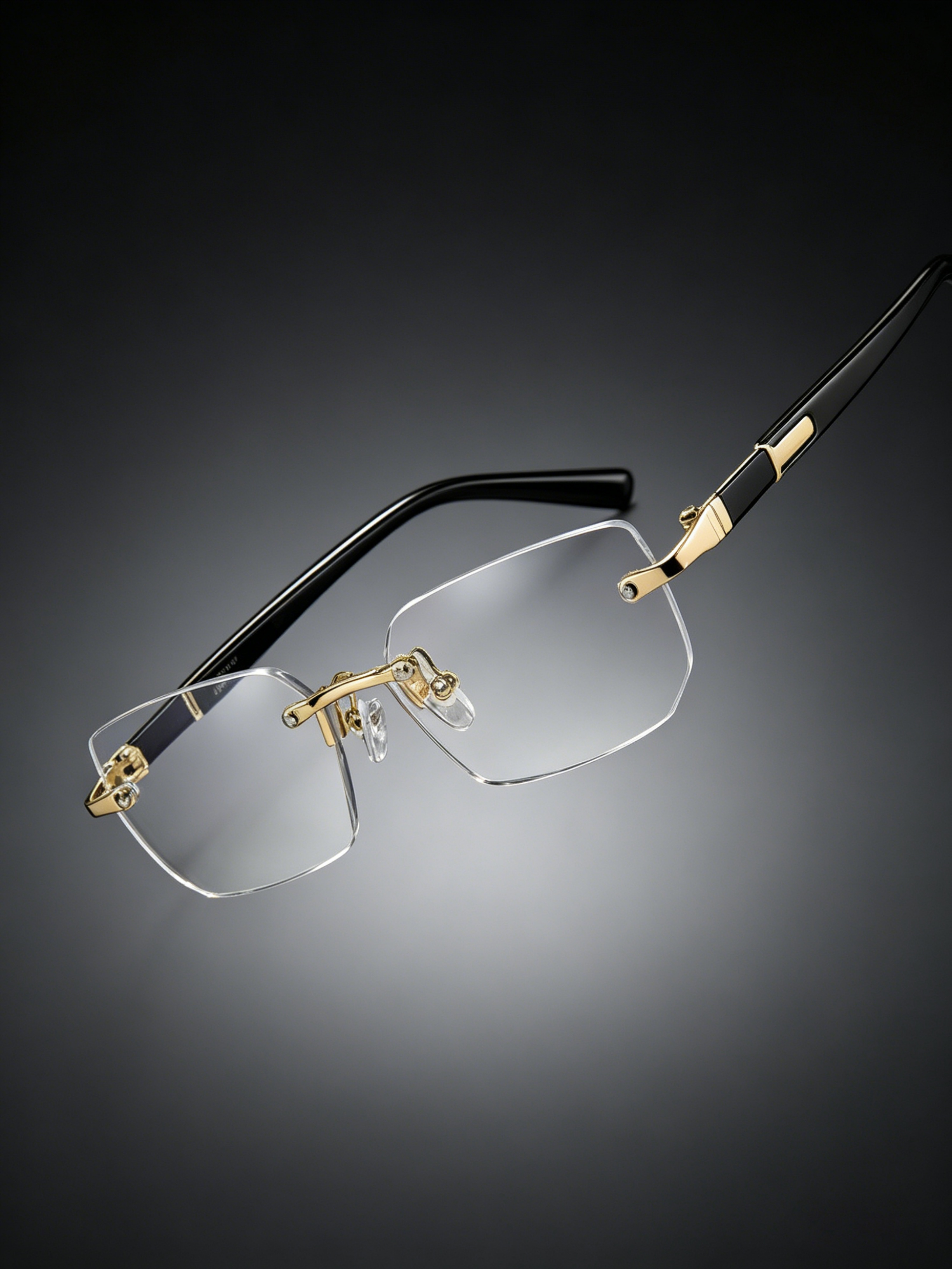 Rimless Rectangle Black Frame Glasses