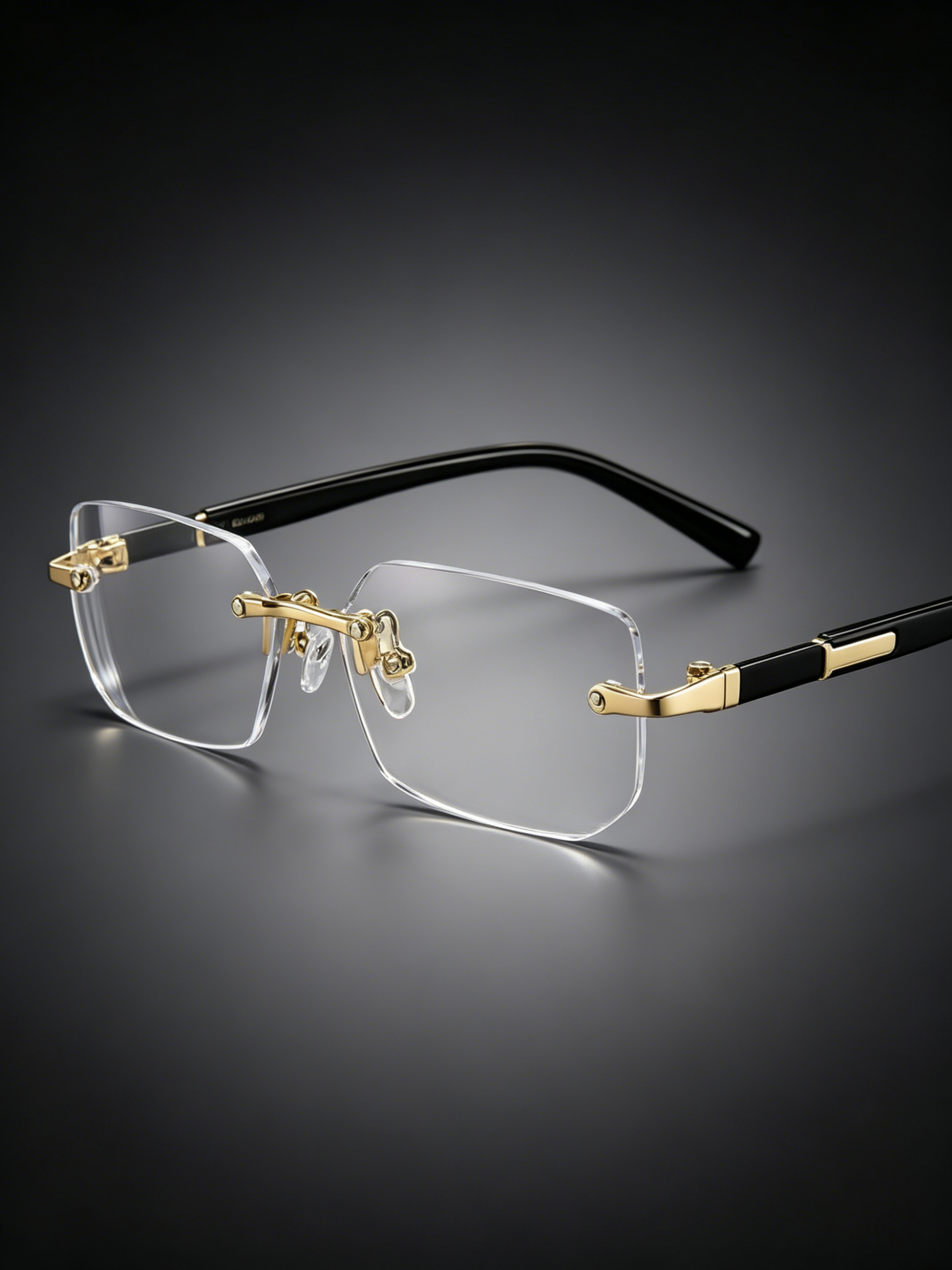 Rimless Rectangle Black Frame Glasses