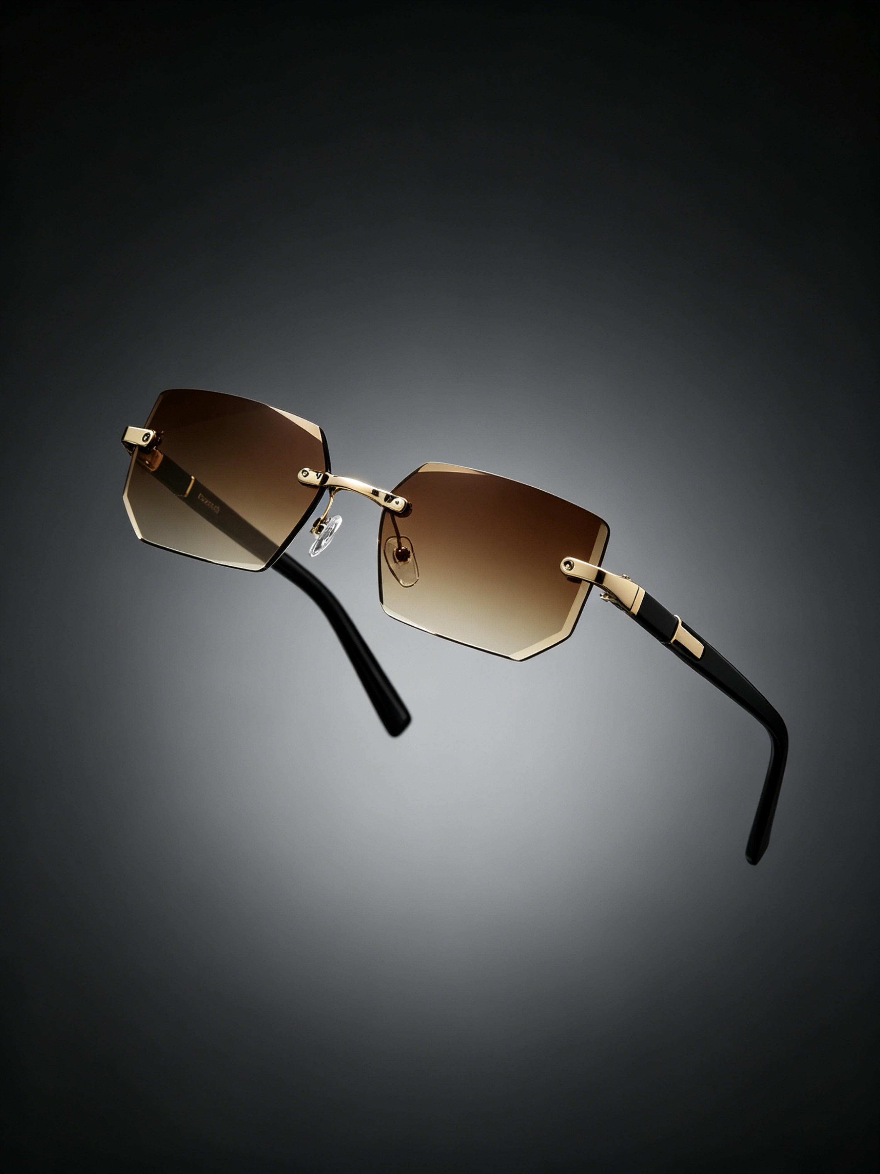 Black Rectangle Rimless Sunglasses with Brown Gradient Lenses