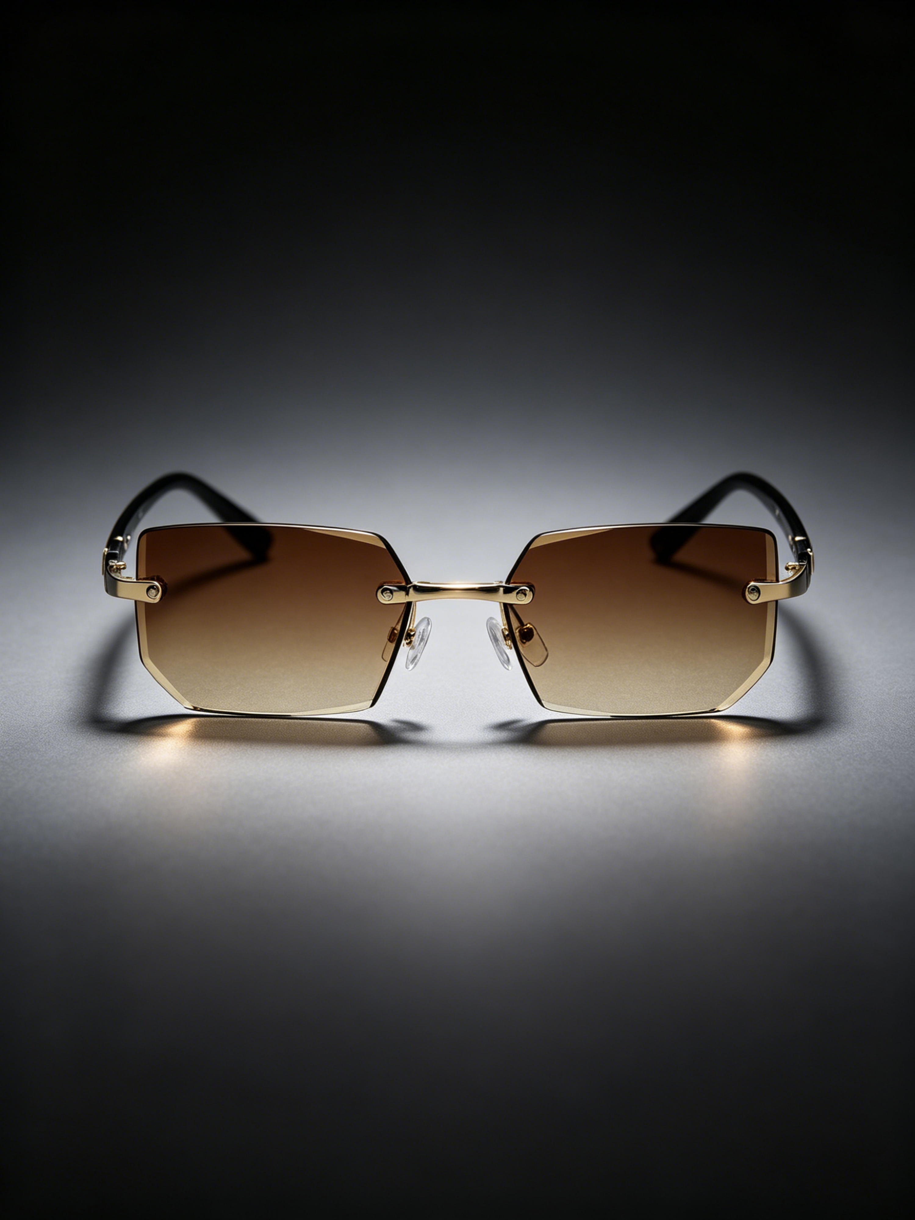 Black Rectangle Rimless Sunglasses with Brown Gradient Lenses