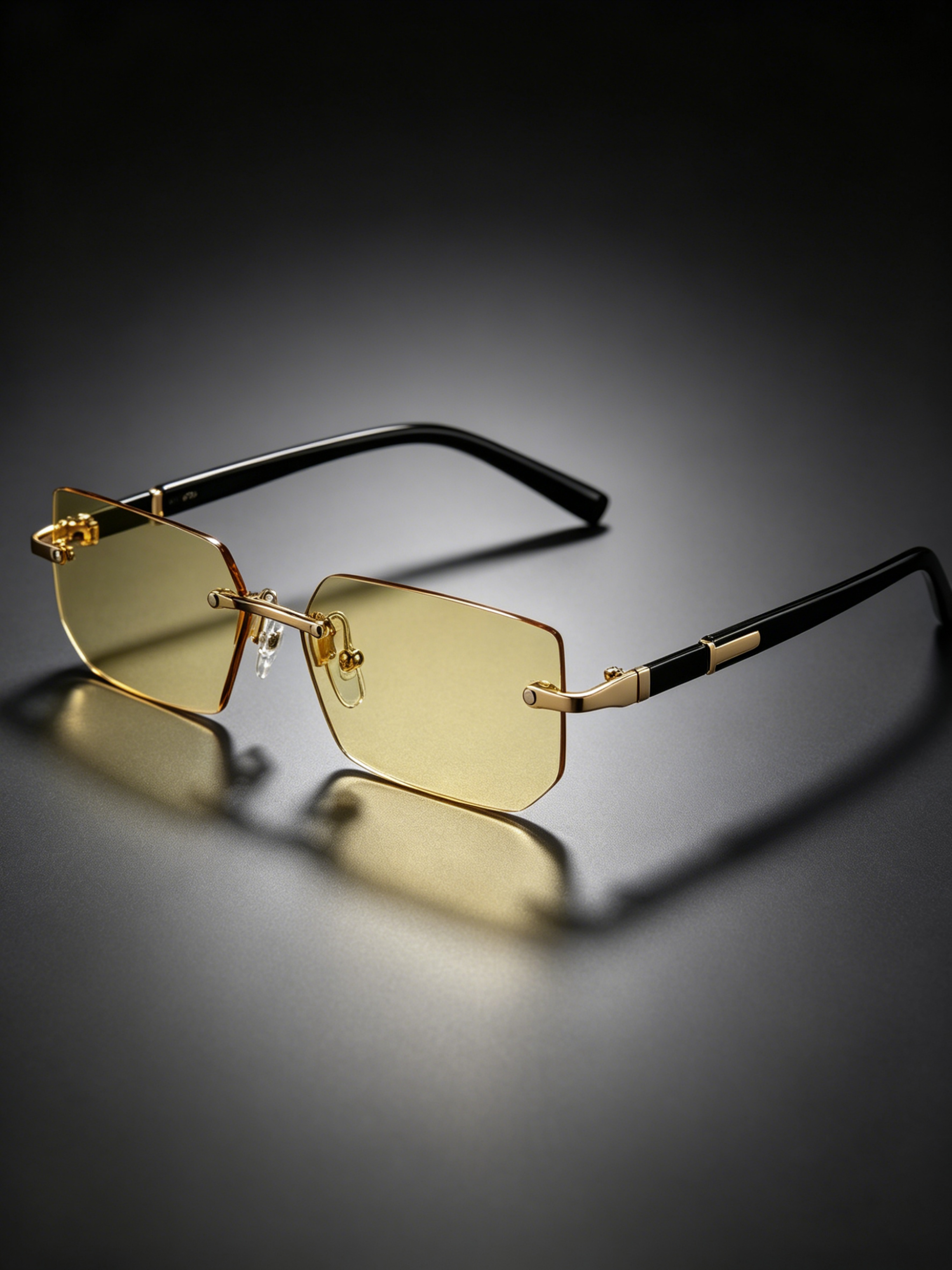 Geometric Yellow Lens Rimless Sunglasses