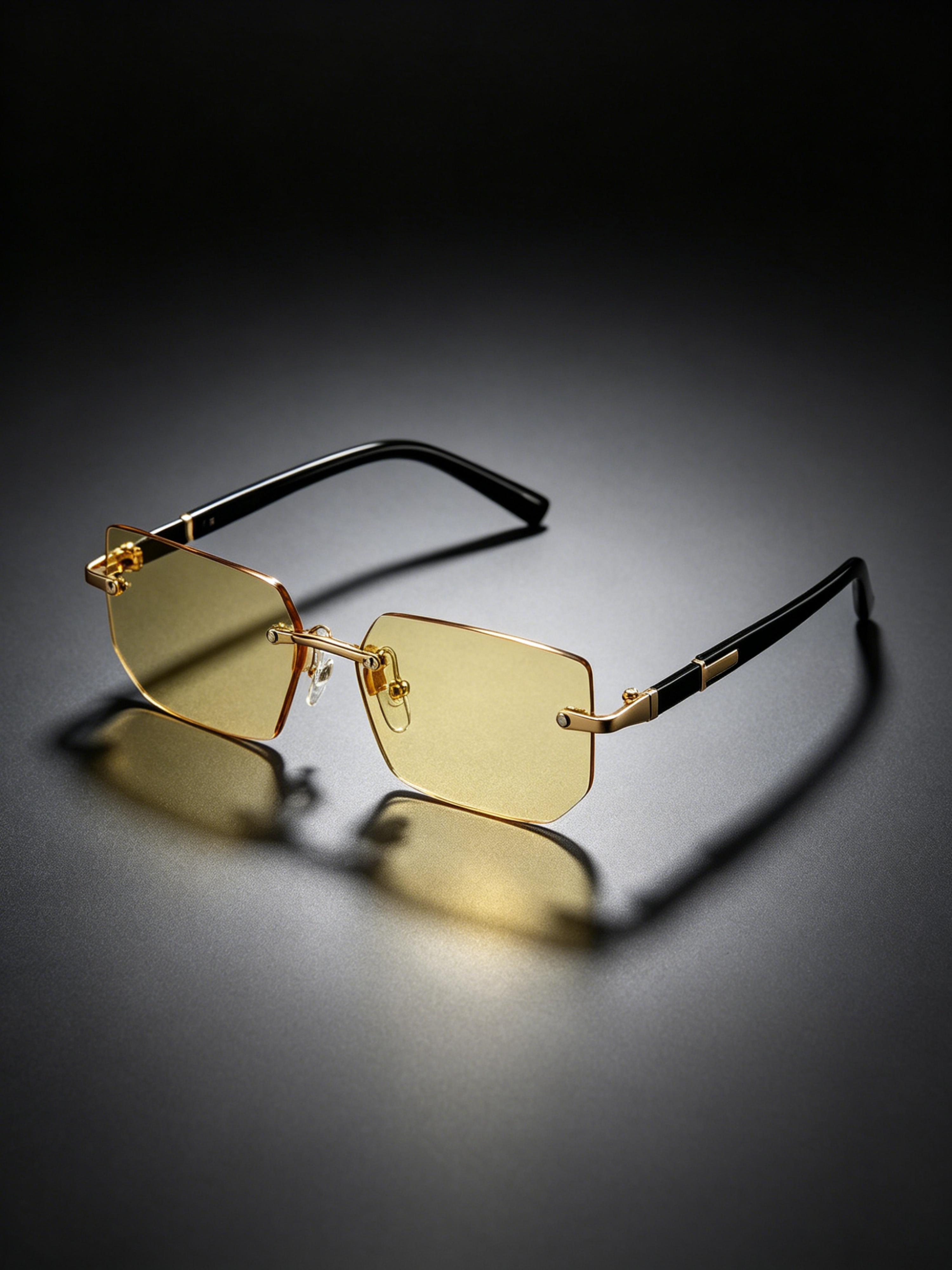 Geometric Yellow Lens Rimless Sunglasses