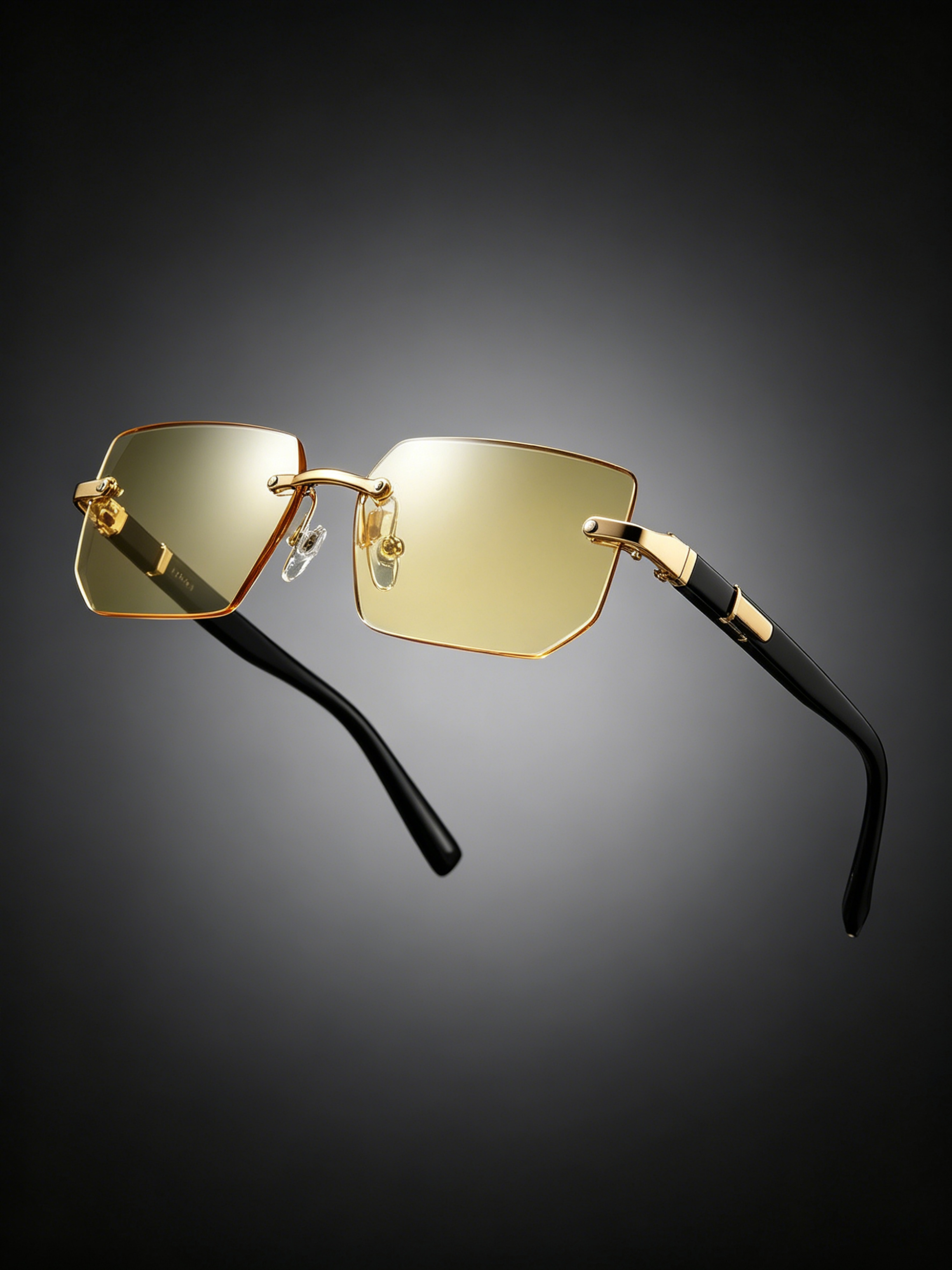 Geometric Yellow Lens Rimless Sunglasses