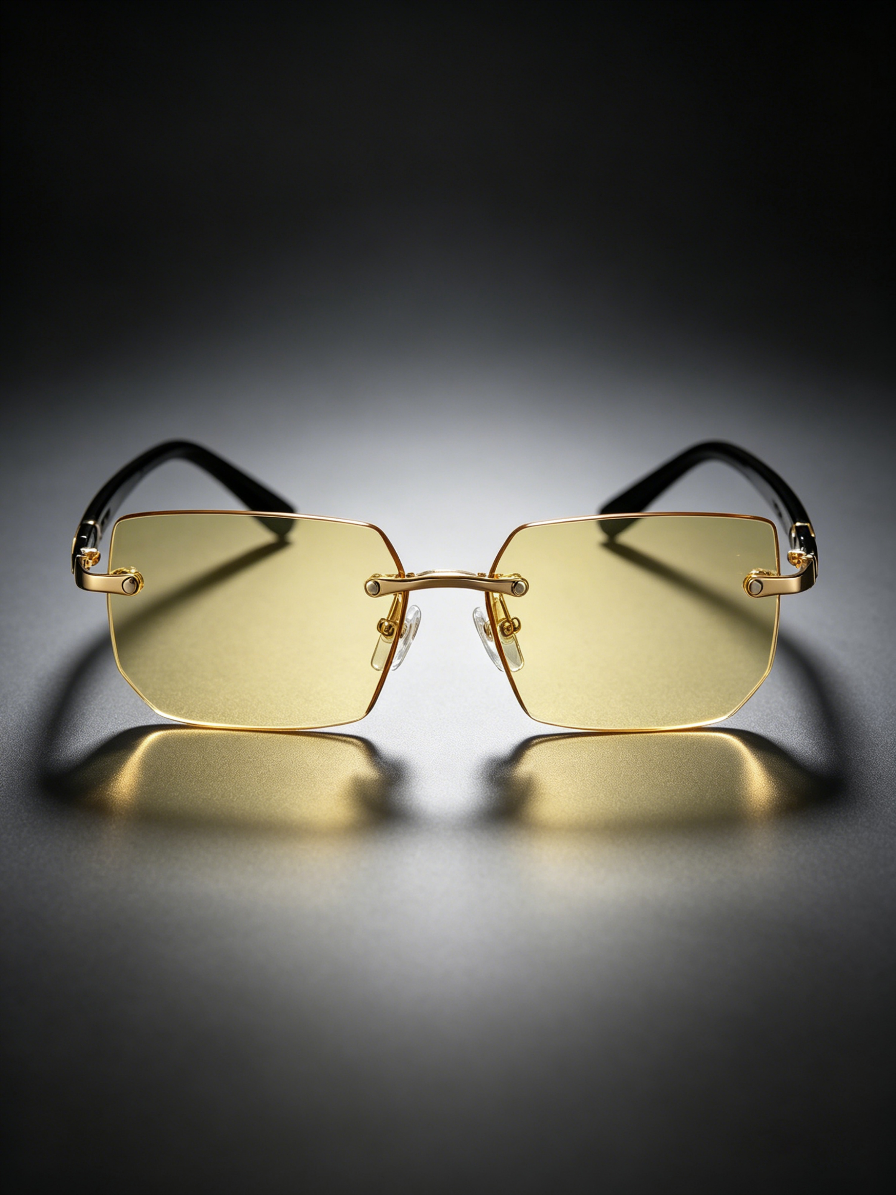 Geometric Yellow Lens Rimless Sunglasses