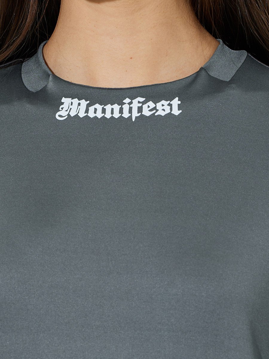 Grey Boxy Fit T-Shirt with Neck Print