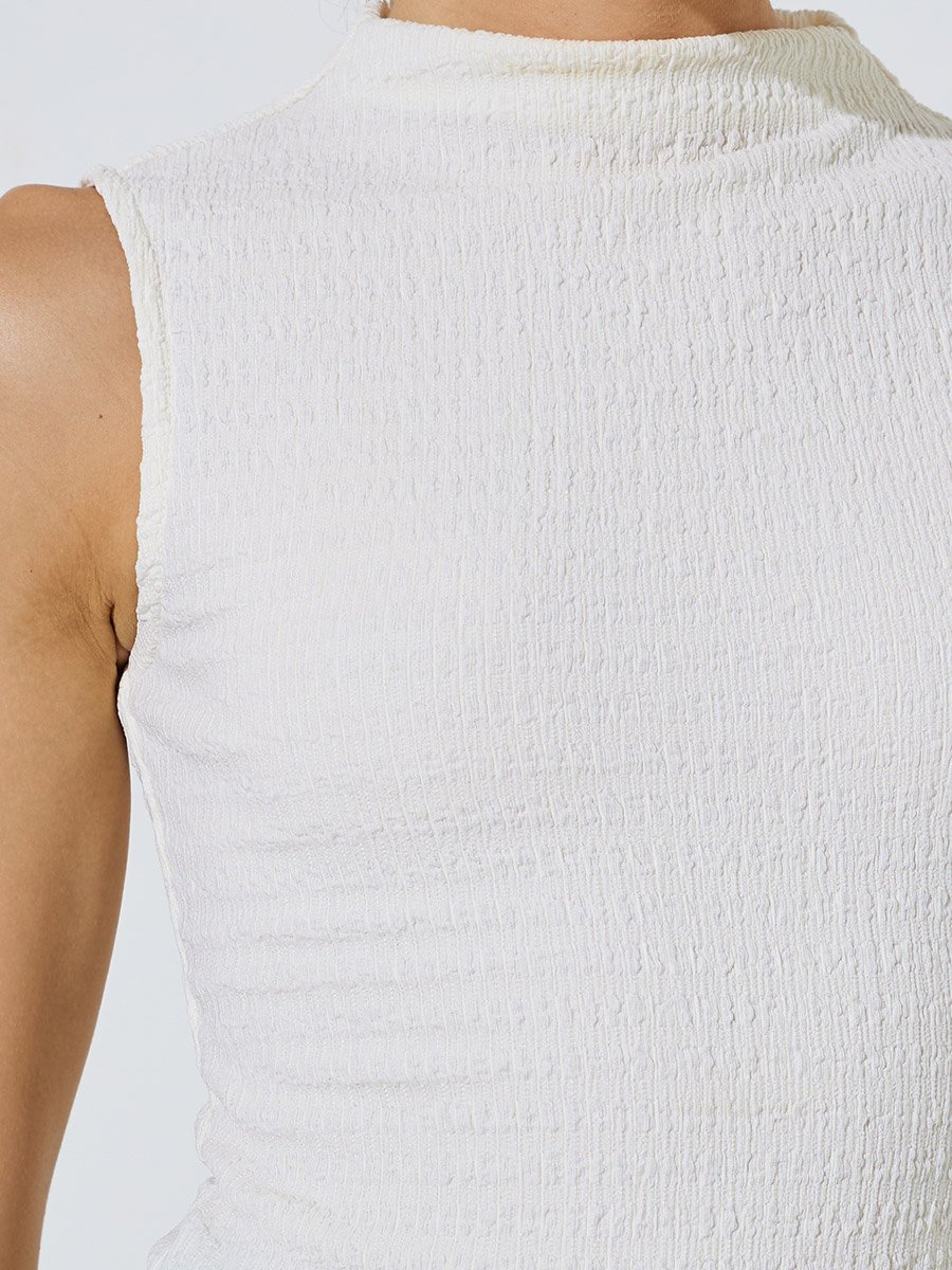 Cream Textured Mock Neck Fitted Tank