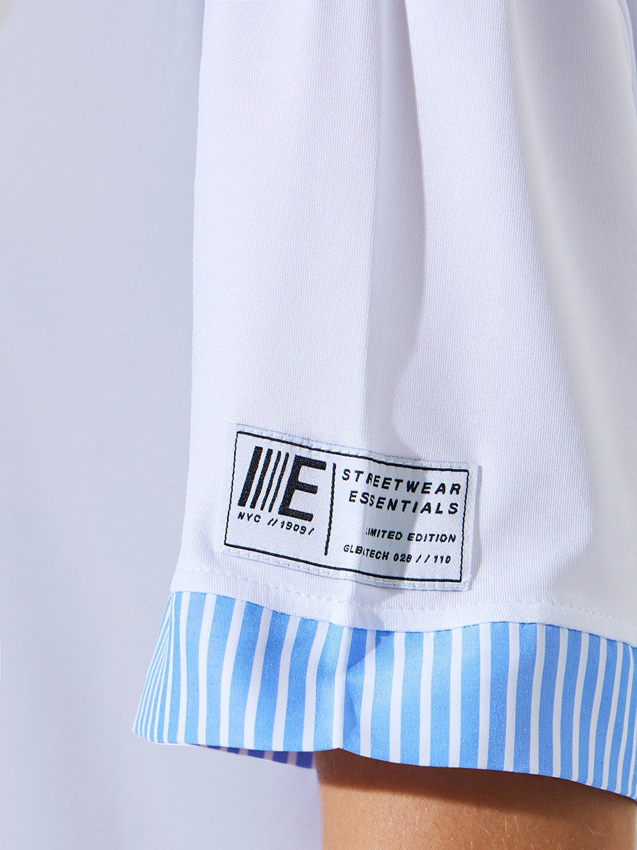 White Layered Hem T-Shirt with Striped Detail