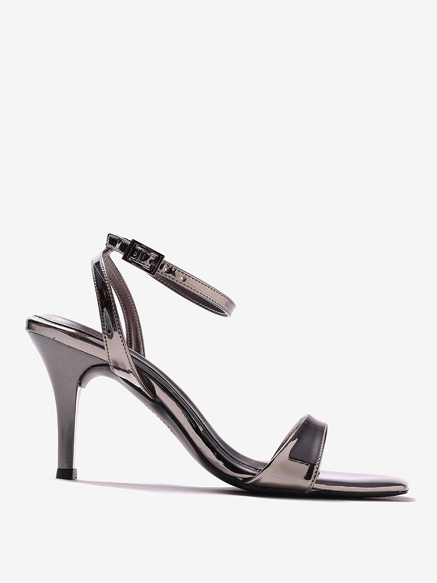 Grey Ankle Strap Stiletto Heel Sandals