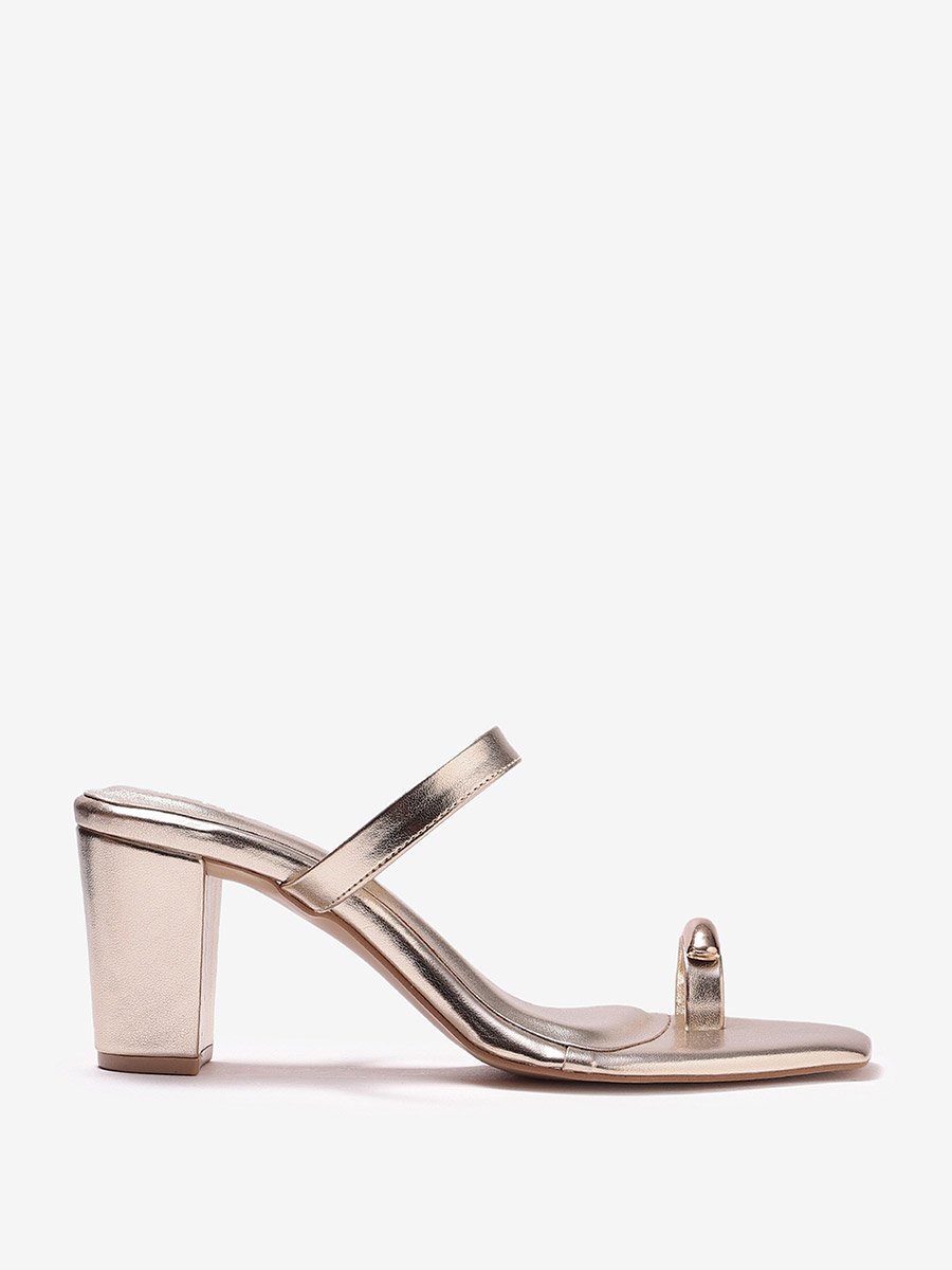 Gold Metallic Toe-Ring Block Heel Sandals