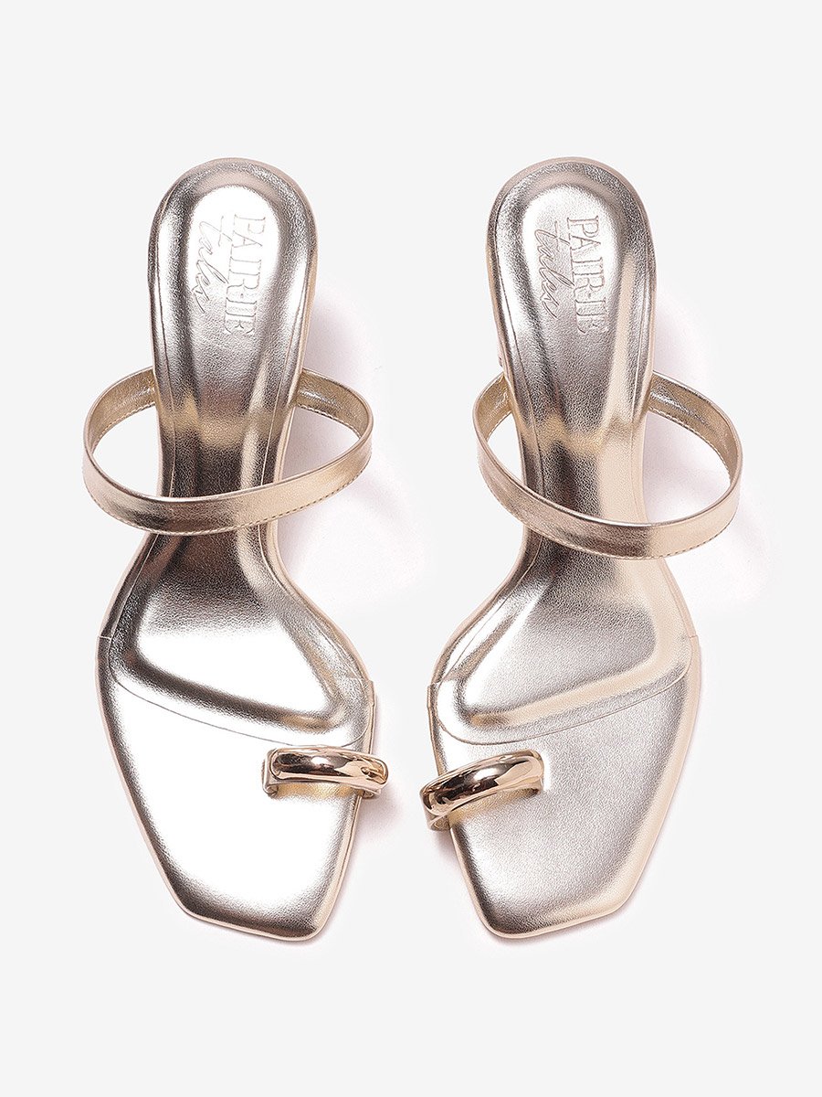 Gold Metallic Toe-Ring Block Heel Sandals