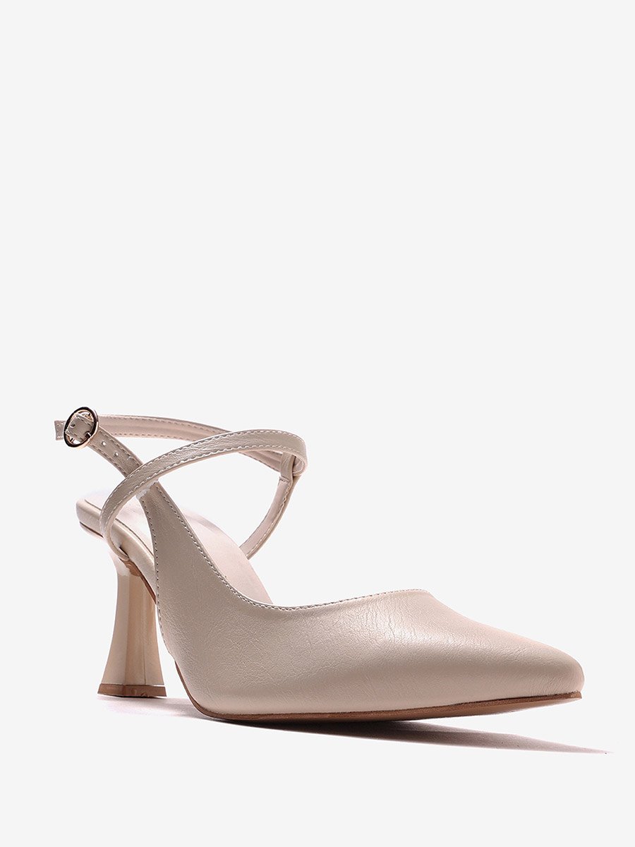 Cream Pointed Toe Ankle Strap Pumps