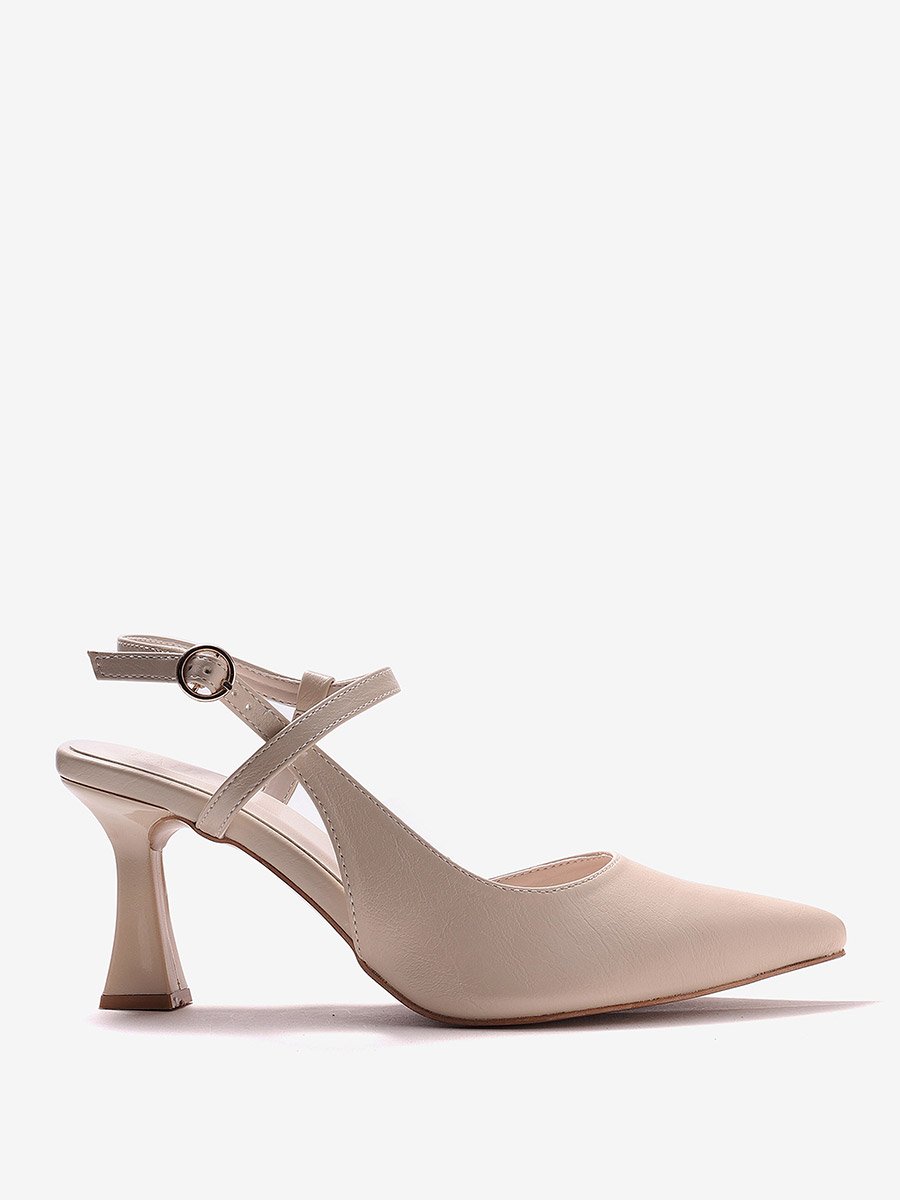 Cream Pointed Toe Ankle Strap Pumps