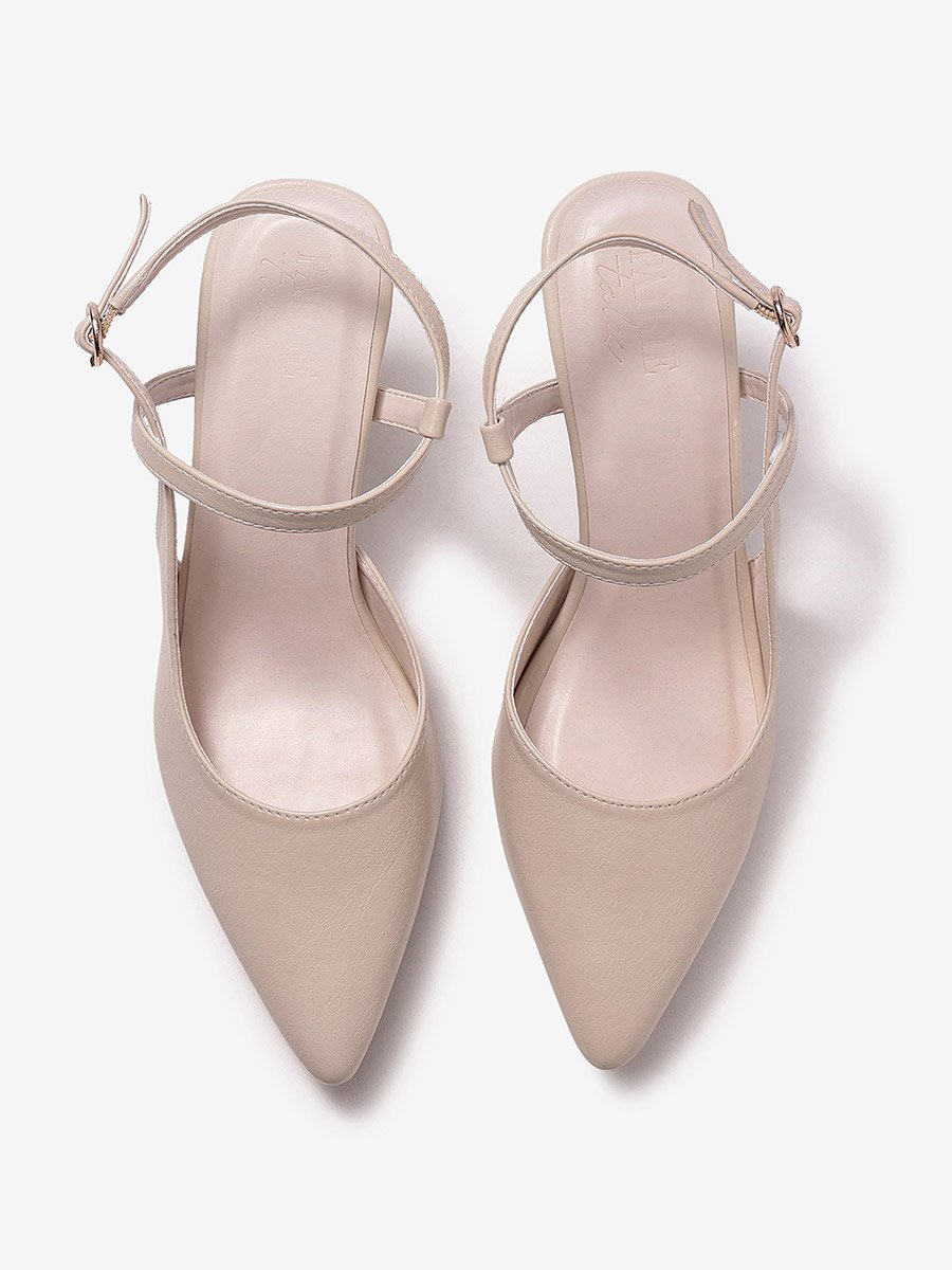 Cream Pointed Toe Ankle Strap Pumps