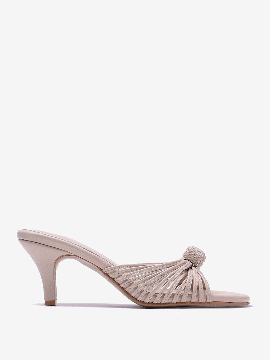 Cream Knotted Strap Mules