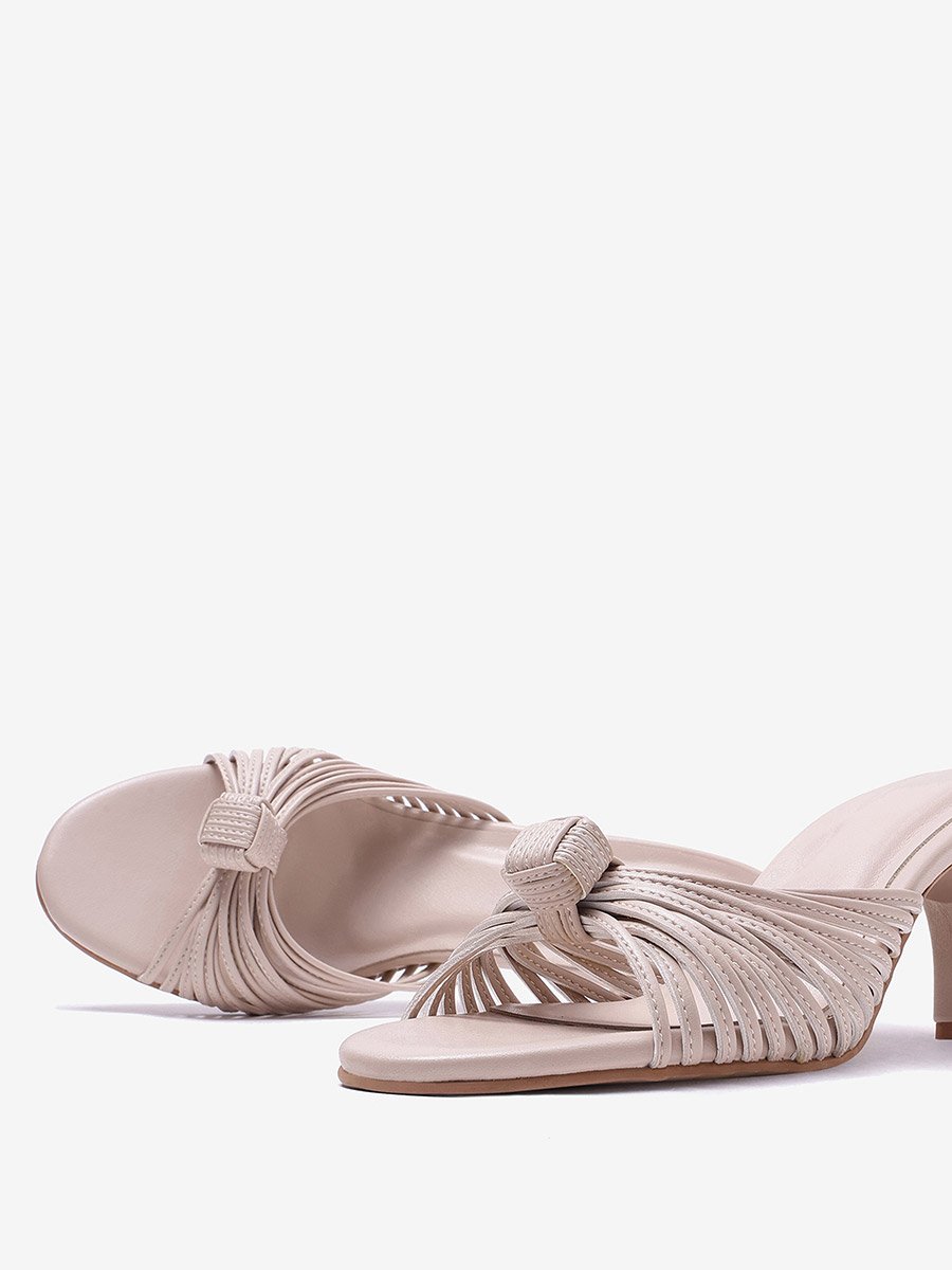Cream Knotted Strap Mules