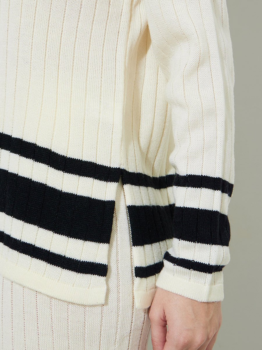 COLOR BLOCK RIBBED  SWEATER AND PANT SET