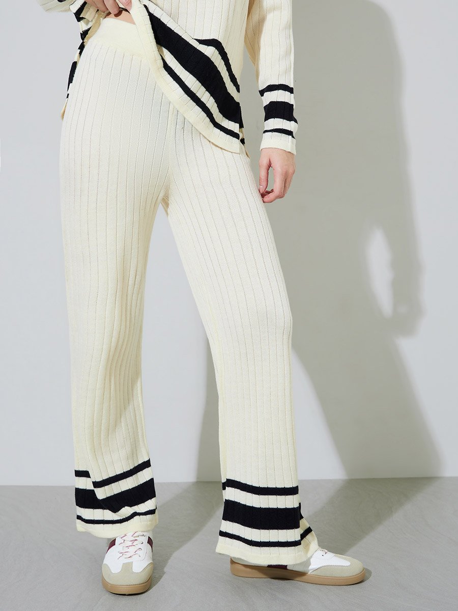 COLOR BLOCK RIBBED  SWEATER AND PANT SET