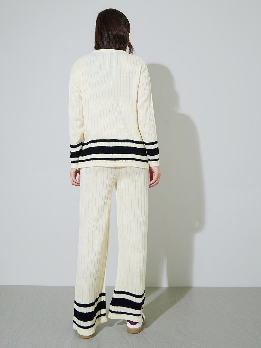 COLOR BLOCK RIBBED  SWEATER AND PANT SET