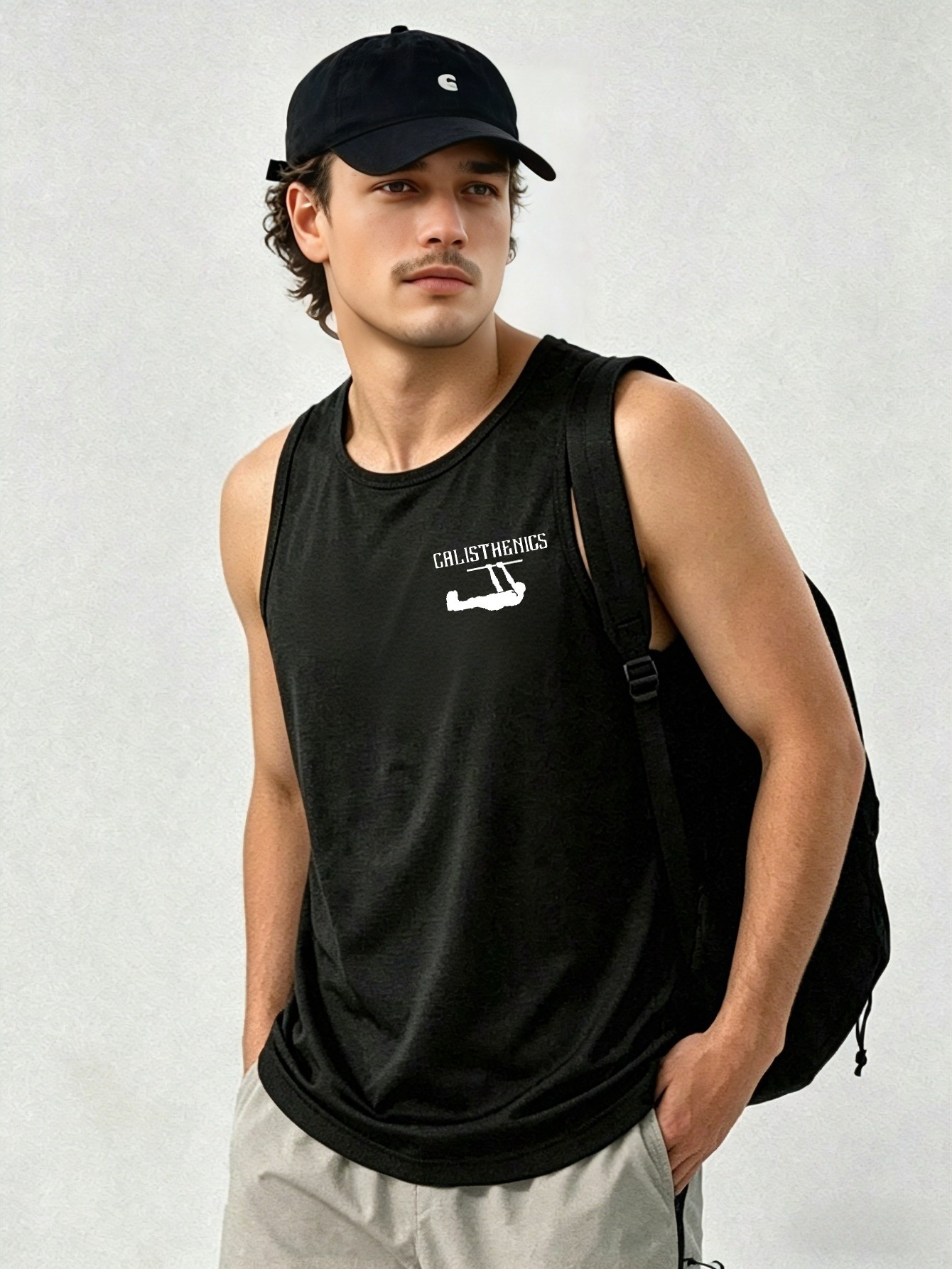 Men Black Graphic Print Tank Top