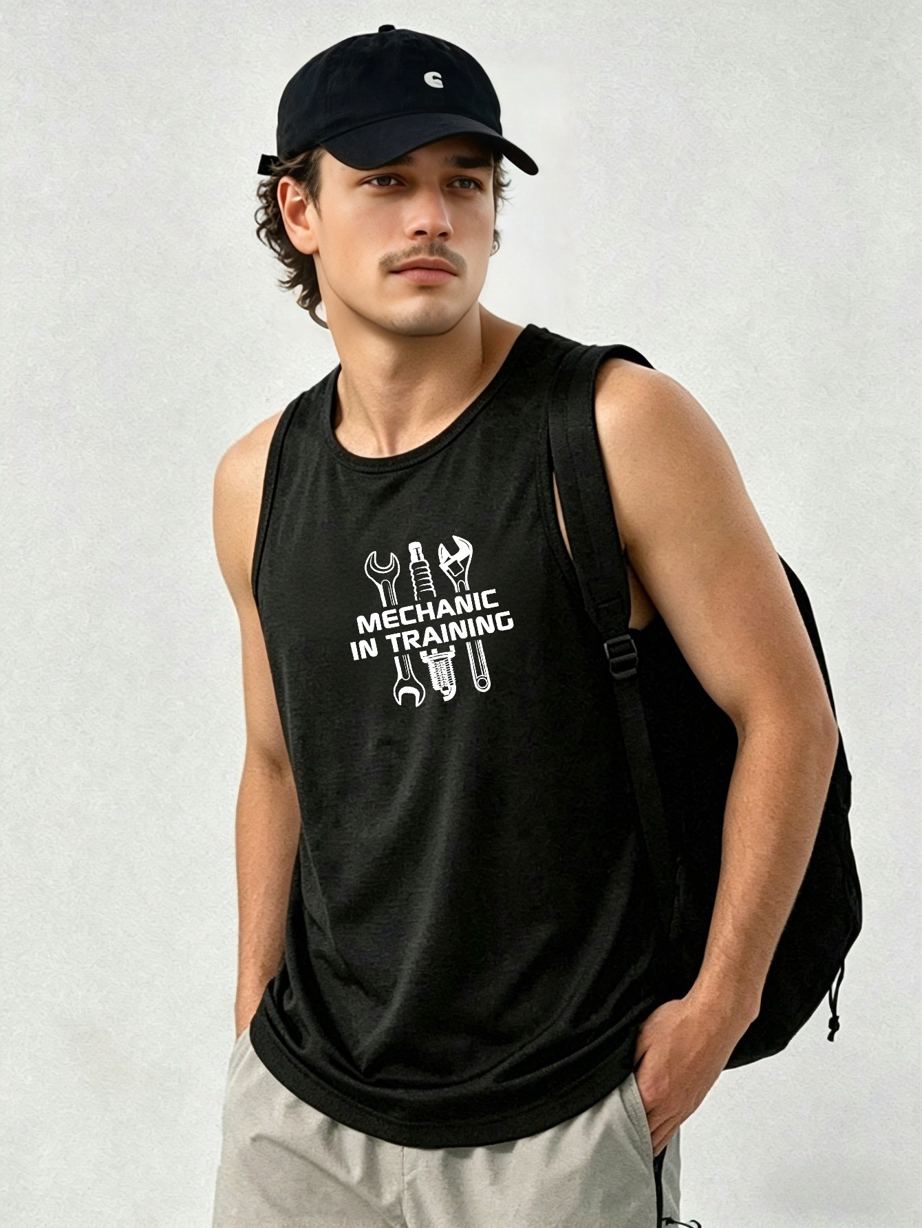 Men Black Graphic Print Tank Top