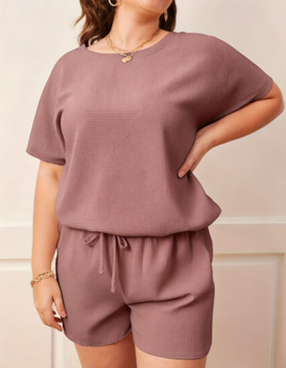 Plus Size Pink Waffle Knit T-Shirt and Short Pyjama Set