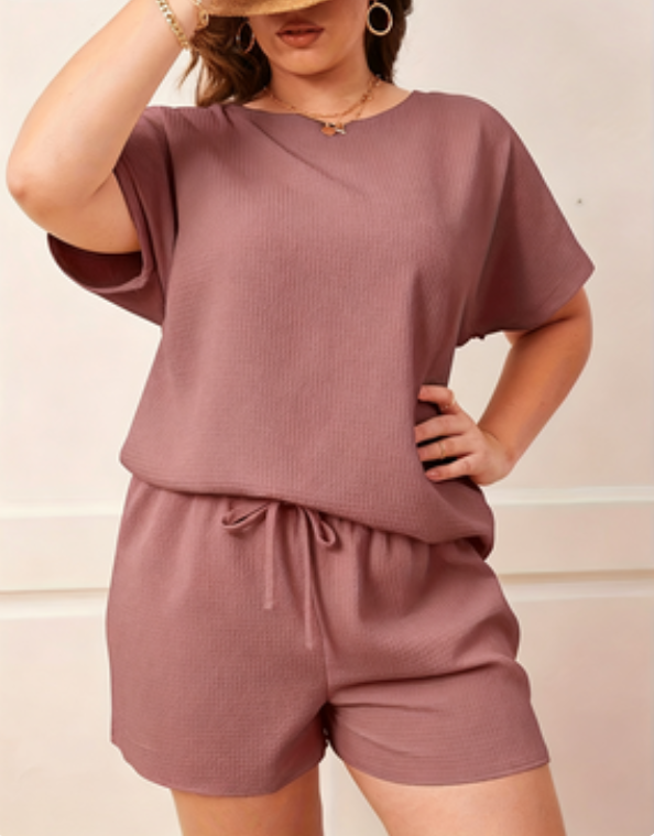 Plus Size Pink Waffle Knit T-Shirt and Short Pyjama Set