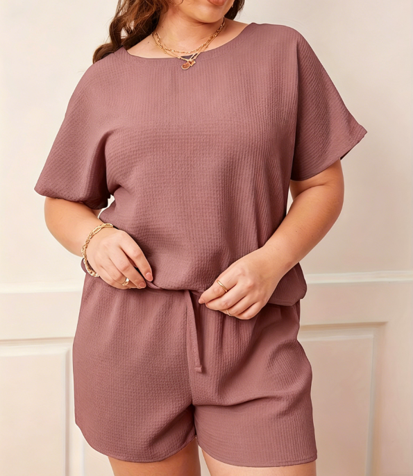 Plus Size Pink Waffle Knit T-Shirt and Short Pyjama Set