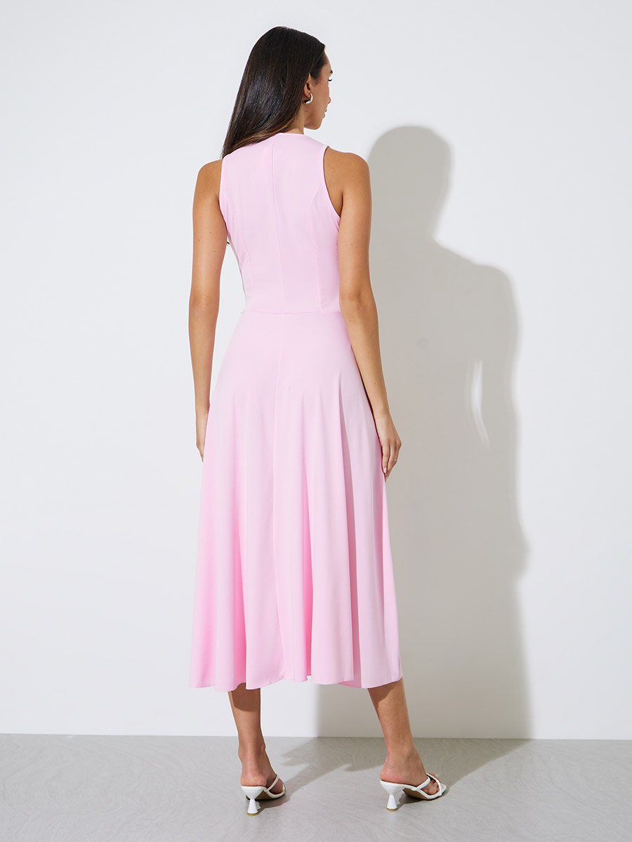 Pink Sleeveless A-Line Midi Dress
