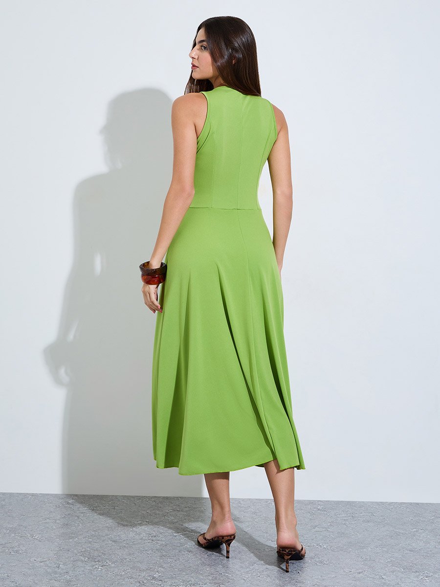 Green Sleeveless A-Line Midi Dress
