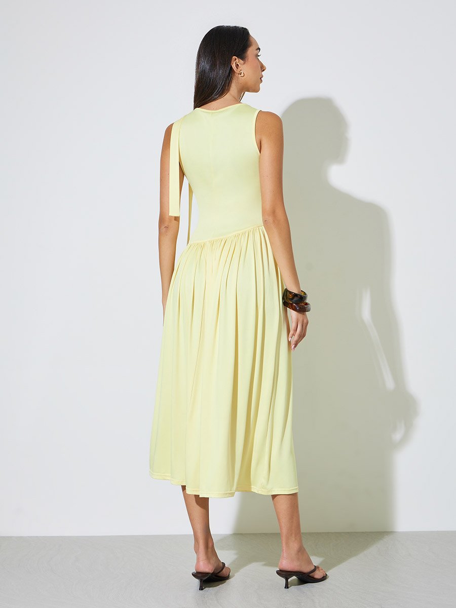 Yellow Cut-Out Detail A-Line Midi Dress