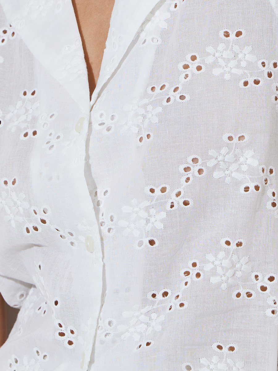 White Eyelet Short Sleeve Casual Shirt