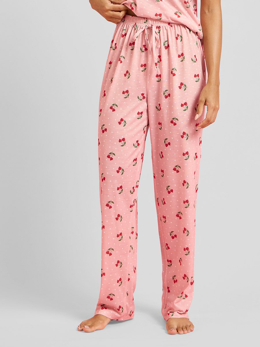 Pink All Over Print Strappy Cami and Straight Leg Pants Pyjama Set 