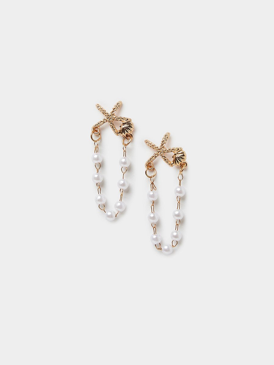 Gold-Tone Starfish and Pearl Dangle Earrings