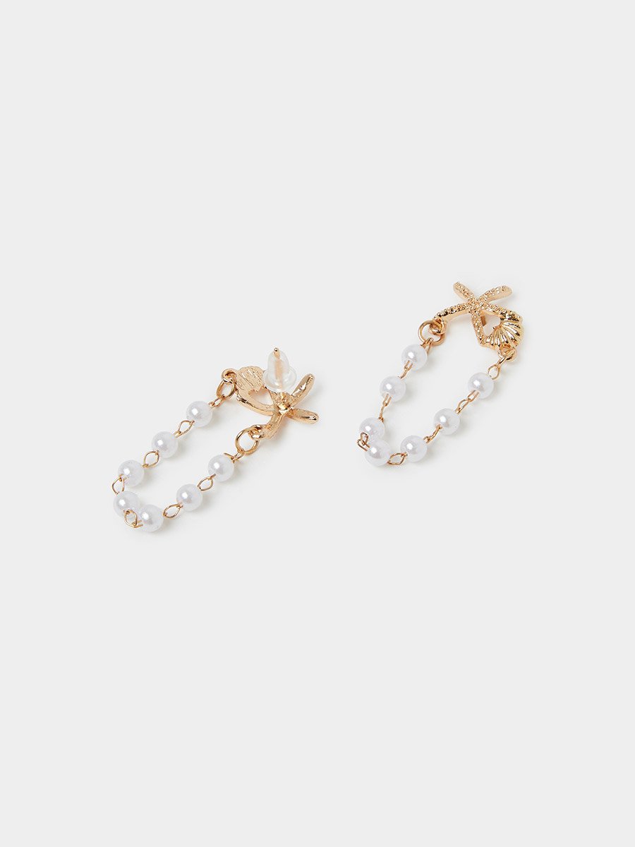 Gold-Tone Starfish and Pearl Dangle Earrings
