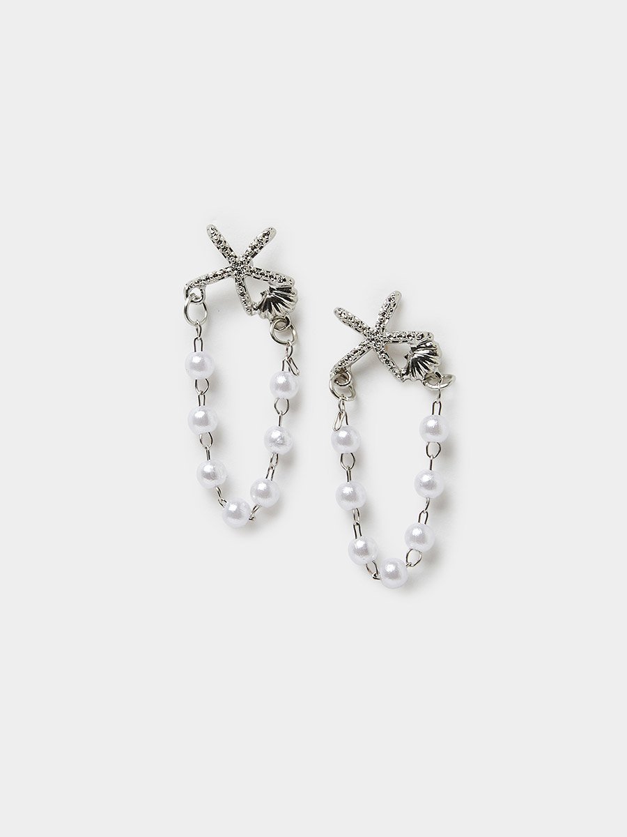 Silver-Tone Starfish and Pearl Dangle Earrings