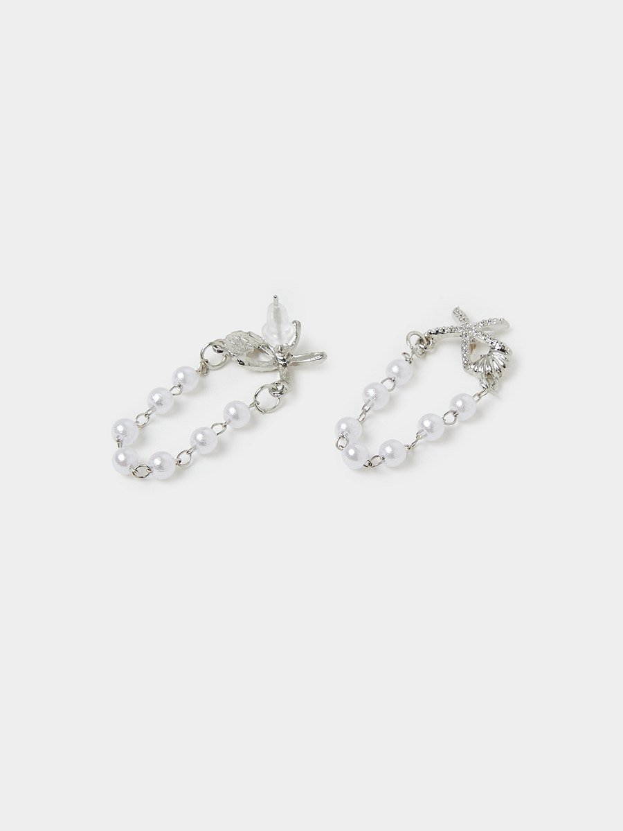 Silver-Tone Starfish and Pearl Dangle Earrings