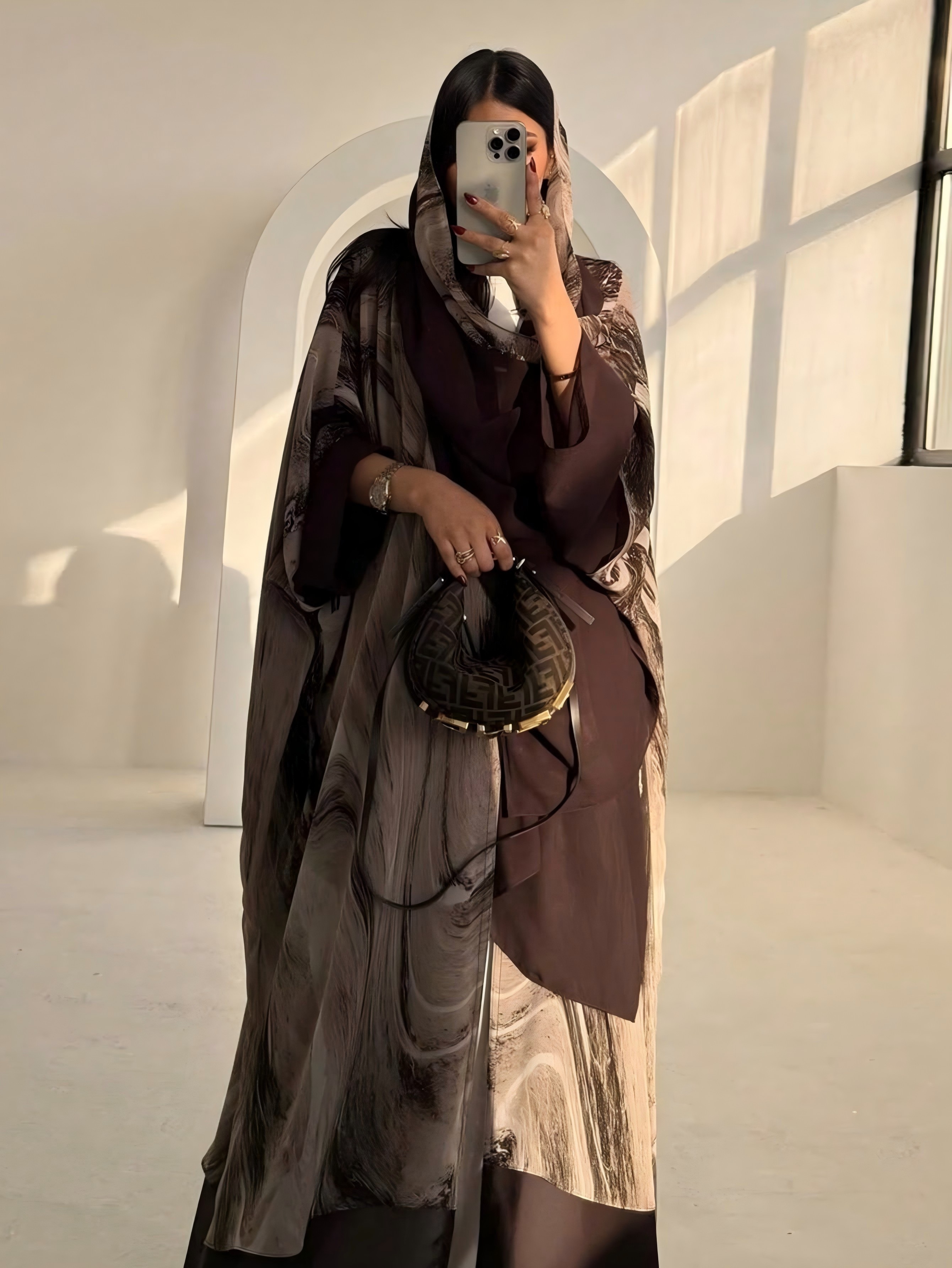Brown Printed Abaya