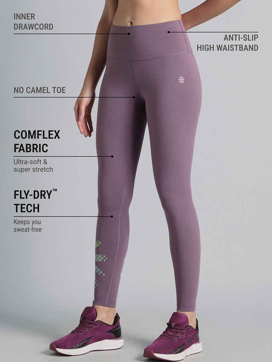 Purple Absolute Fit Tights with Logo Print and Back Pocket