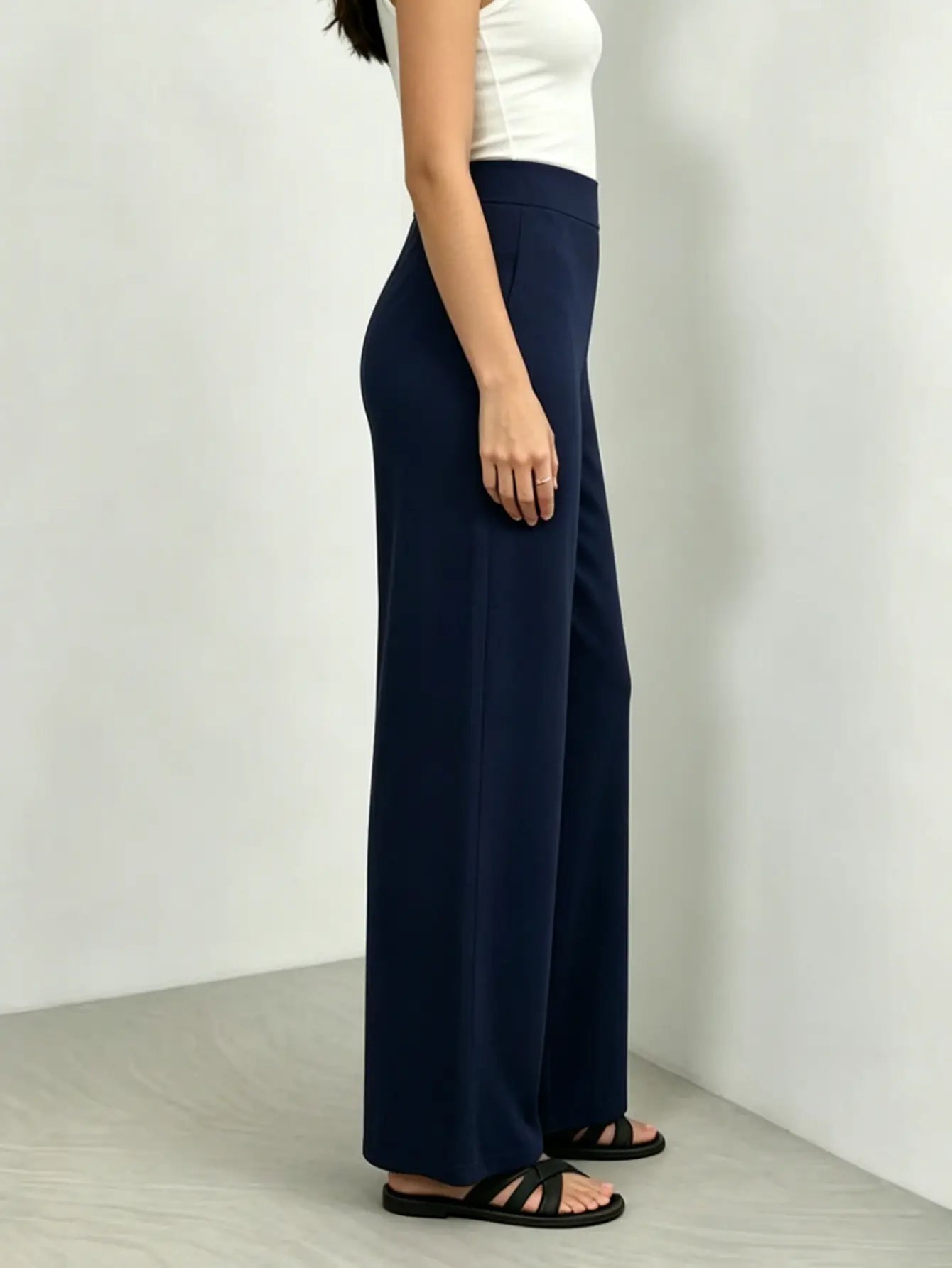 Navy Blue High Rise Soft Knit Casual Pants