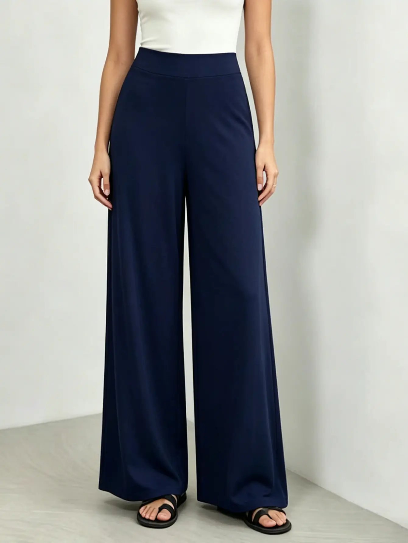Navy Blue High Rise Soft Knit Casual Pants